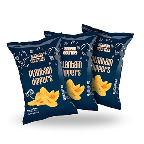 ANDEAN GOURMET Patatas fritas de plátano con sal marina del Pacífico, 12 onzas (paquete de 3), sin gluten, totalmente naturales, sin OMG y Kosher