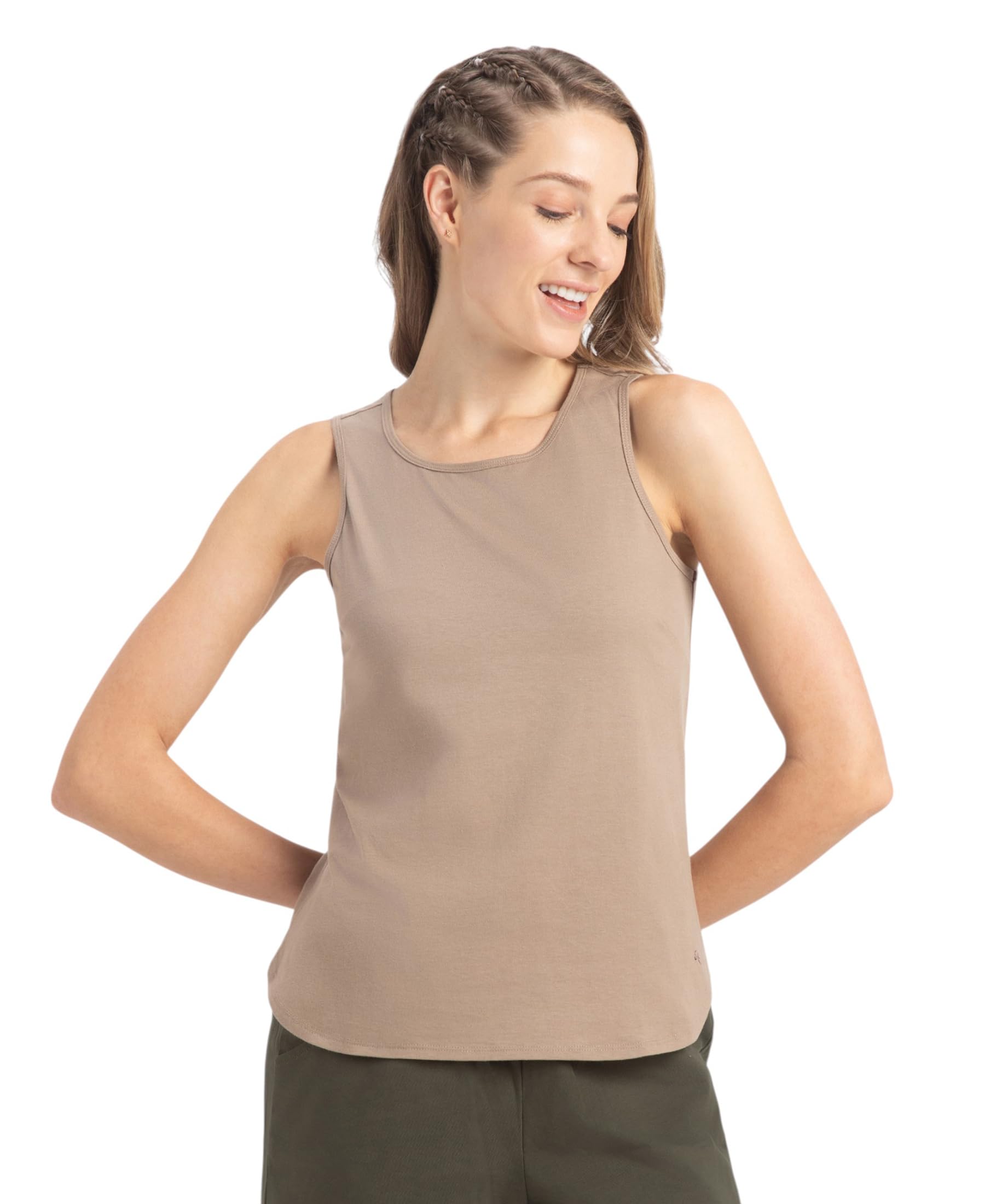 AW77 Women's Super Combed Cotton Rich Solid Curved Hem Styled Tank Top