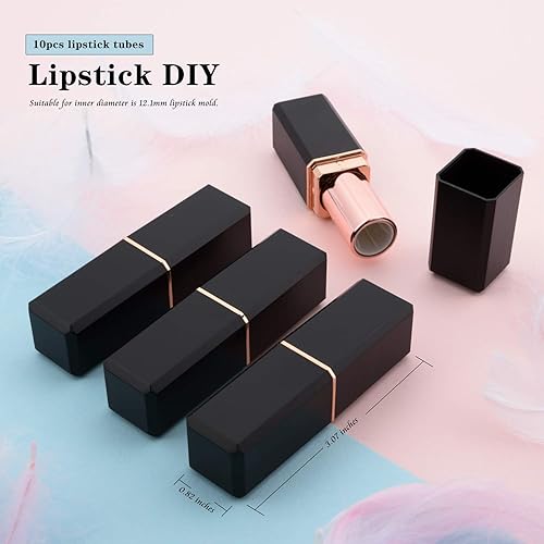 Miniatura 2 de Allwon 10 tubos de lápiz labial vacíos negros DIY contenedor de bálsamo labial (tubo cuadrado), Negro -, Tubo cuadrado