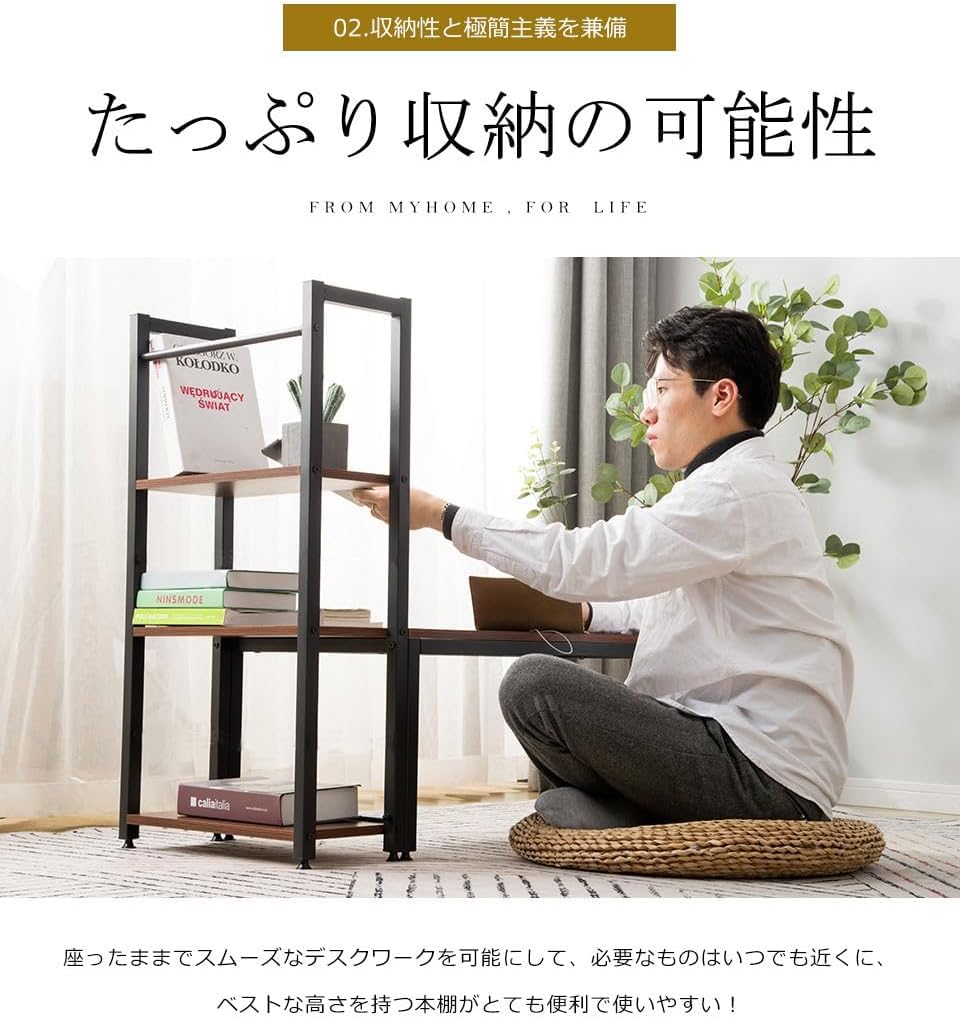 新品未使用☆3段シェルフ付 ローデスク パソコンデスク 木製 収納付 座デスク ミシン台 シェルフ付きデスク デスク付きシェルフ 書斎机 書斎デスク 学習机 勉強机 Amazon | パソコンデスク ロータイプ 3段シェルフ付 ローデスク 木製
