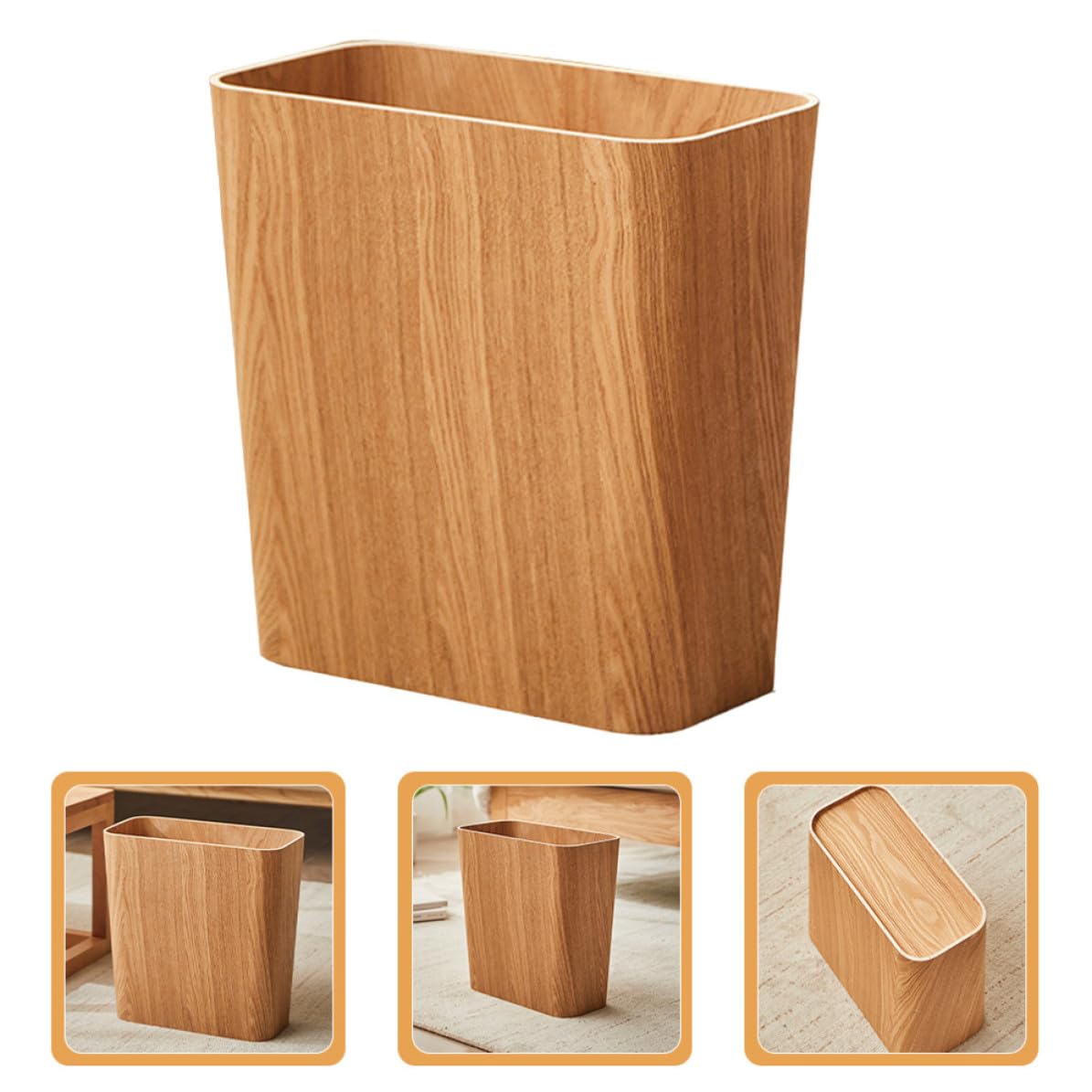 Totority Küchenabfalleimer Holzmülleimer Khaki ohne Deckel, stabiler rechteckiger Abfallkorb für Wohnzimmer und Gästehaus, modernes Design, verhindert Papieransammlung