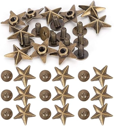 Miniatura 2 de Juego de 50 tachuelas de estrella de bronce, remaches de tornillos Chicago de 0.551 in para ropa de bricolaje, zapatos, decoración de bolsos
