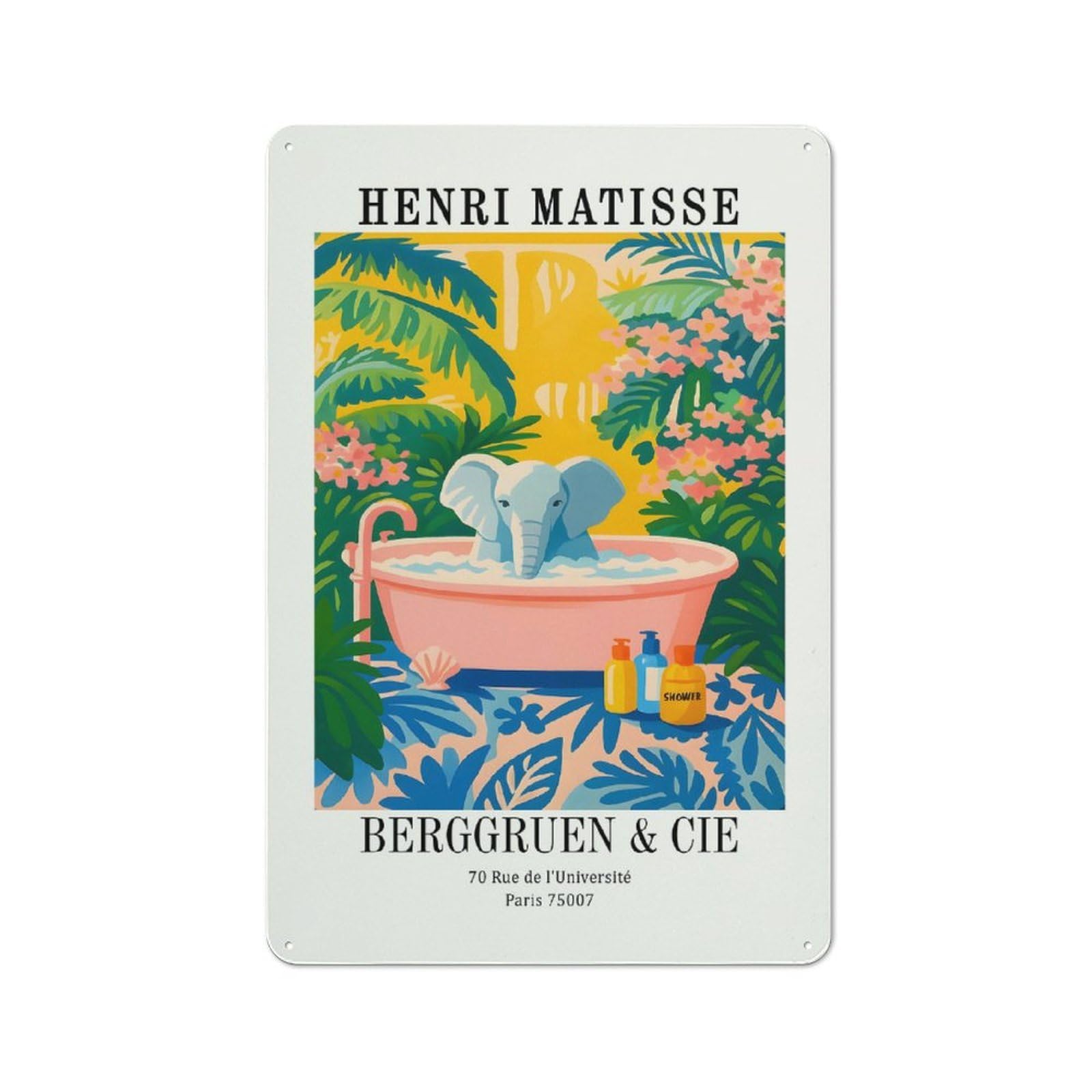Junmoney Style-21 Henri Matisse Elephant Bathing Art Print Rustic Tin Sign 30X20cm For Lounge Or Reading Corner, For Metal Sign Collectors, For Cafés, Pubs And Restaurants