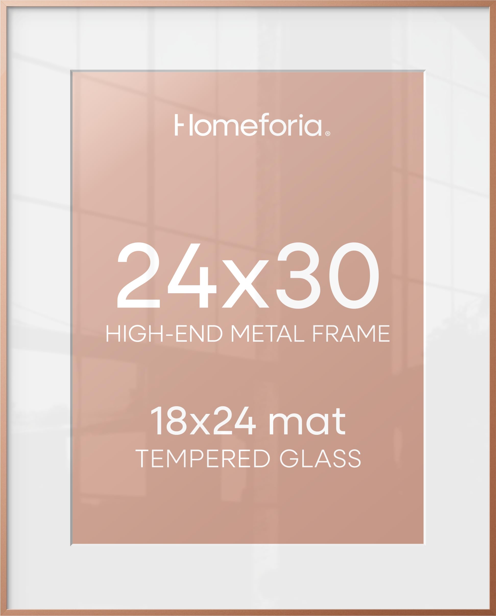Homeforia 24x30 Frame Rose Gold, High End Metal 24x30 Picture Frames with Mat 18x24 inch Photo, 24 x 30 Rose Gold Poster Frame Matted to 18 by 24, 30x24 Large Frame, Tempered Glass, Wall Kit, Set of 1