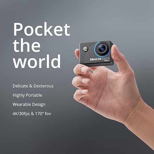 Miniatura 8 de Dragon Touch Cámara de acción 4K 20MP 30FPS 100FT Cámara submarina impermeable 170 gran angular WiFi Cámara deportiva con control remoto 2 baterías