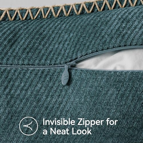 Image of a moment Pack of 2 Decorative Chenille Throw Pillow Covers with Twill Cushion Covers for Sofa Living Room Couch Bed 20x20 Inch,Crafted Border Dark Teal