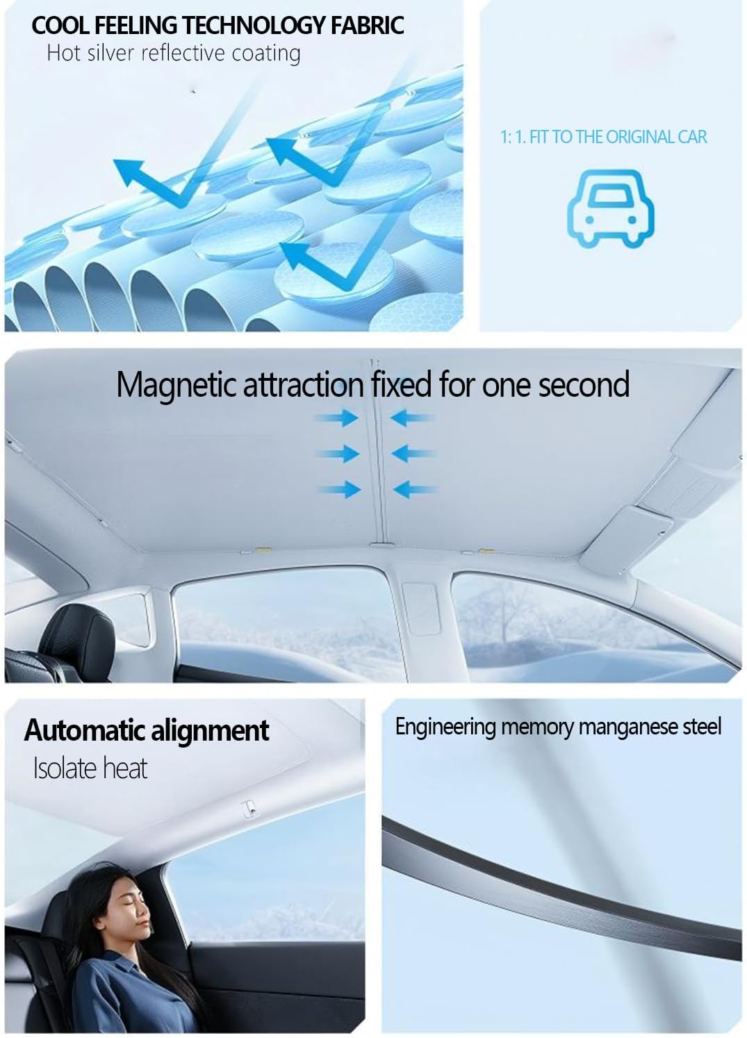 Upgrade Sunshade Roof for Tesla Model Y 2025-2020 [No-Gap/Sag-Free][No for New Model Y 2025 Juniper] Middle Magnetic Component Glass Roof Sunshade Heat Insulation for Tesla Accessories