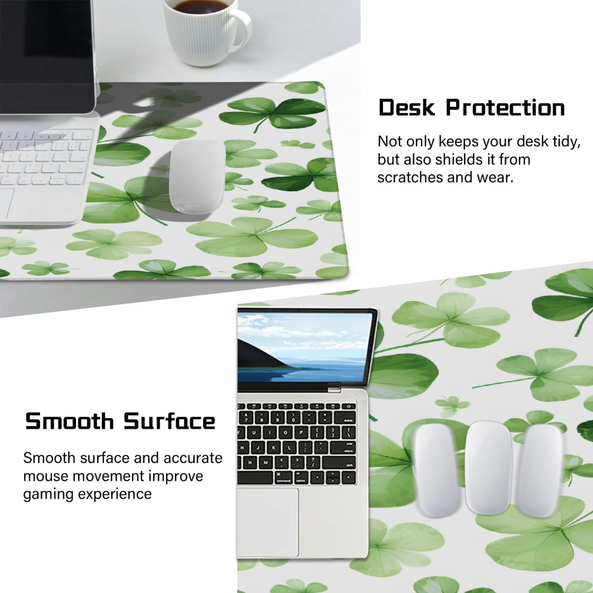 Large St. Patrick's Day Mouse Mat Computer Mousepad with Non-Slip Rubber Base Waterproof Mouse Pad Desktop Keyboard Pad for Gamer,Home School Laptop Office Accessories,16x35.5inA (87)