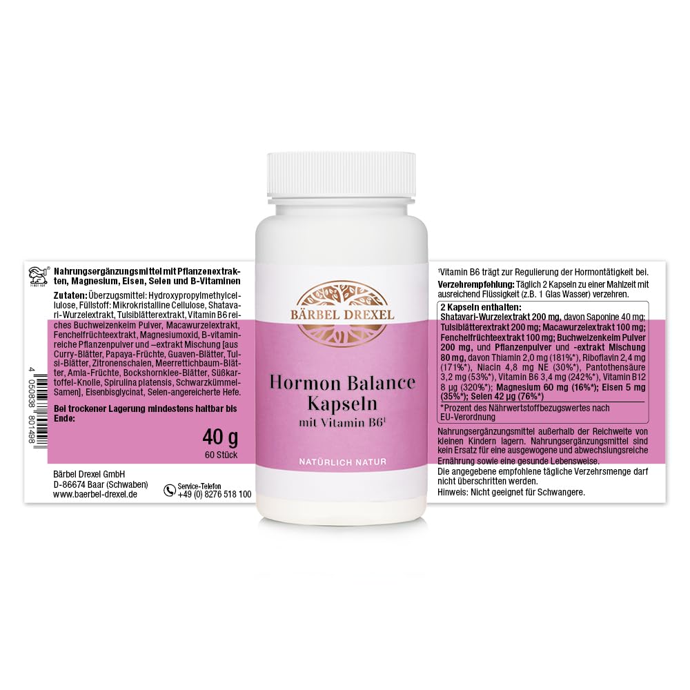 BÄRBEL DREXEL® Hormon Balance Kapseln - Innere Harmonie und äußere Strahlkraft, pflanzliches Nahrungsergänzungsmittel Naturheilkunde