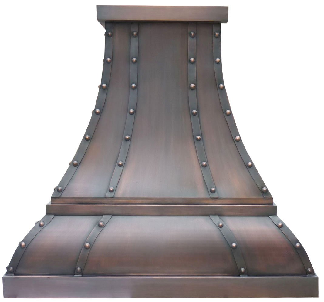 Buy SINDA Rivet Stripe Decorated Island Solid Copper Range Hood with High Airflow Centrifugal