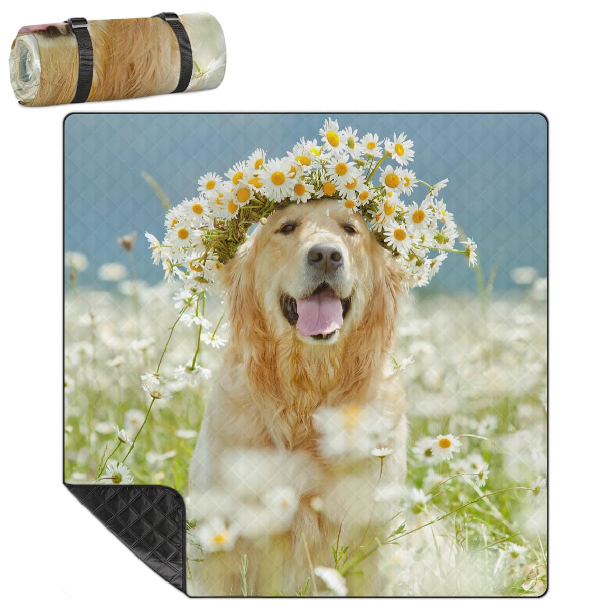 Shimoshe Extra Large Picnic Blankets 79”x 79”, Garden Dog Waterproof Foldable Picnic Mat with Straps Portable Beach Blanket for Camping Park Grass Beach Indoor