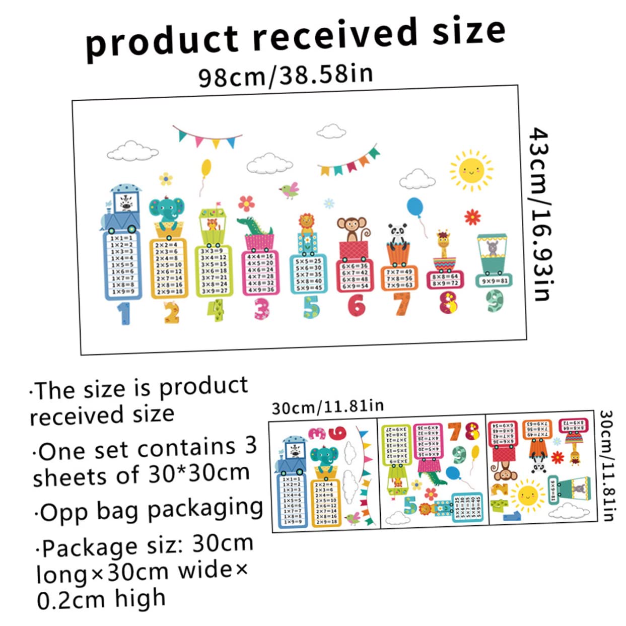 BESTonZON 4sätze Tier Wandsticker Multiplikationstabelle Wandaufkleber Für Kinderzimmer Dekorative Wandtattoos Für Frühkindliche Bildung Und Raumgestaltung Aufkleber