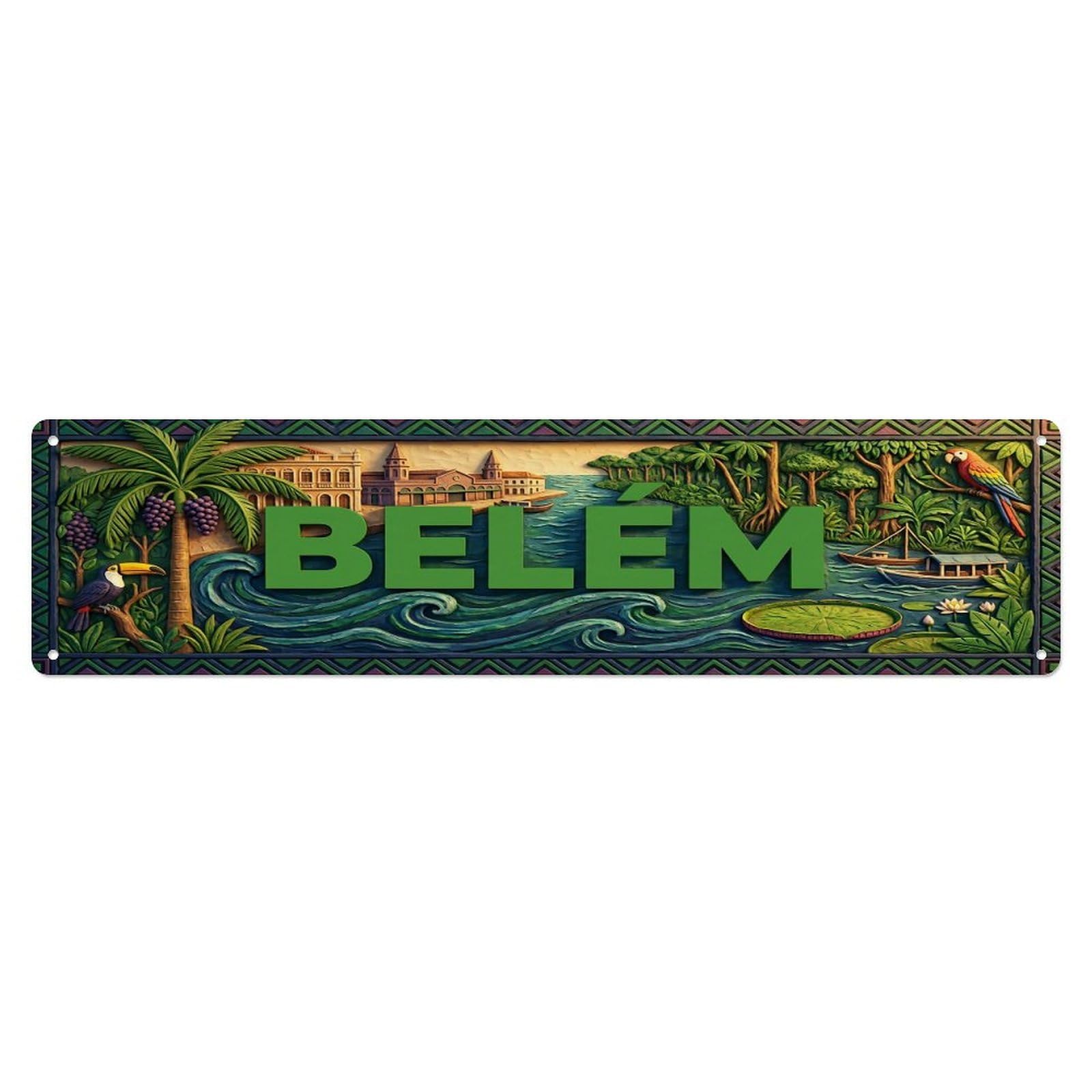 Olhnbad 4X16inch(10X40cm) Vintage Belem Brazil Flag Pattern Metal Tin Sign