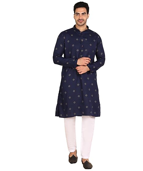 Mens Printed Kurta | Full Sleeves Straight Cotton Kurta for Men