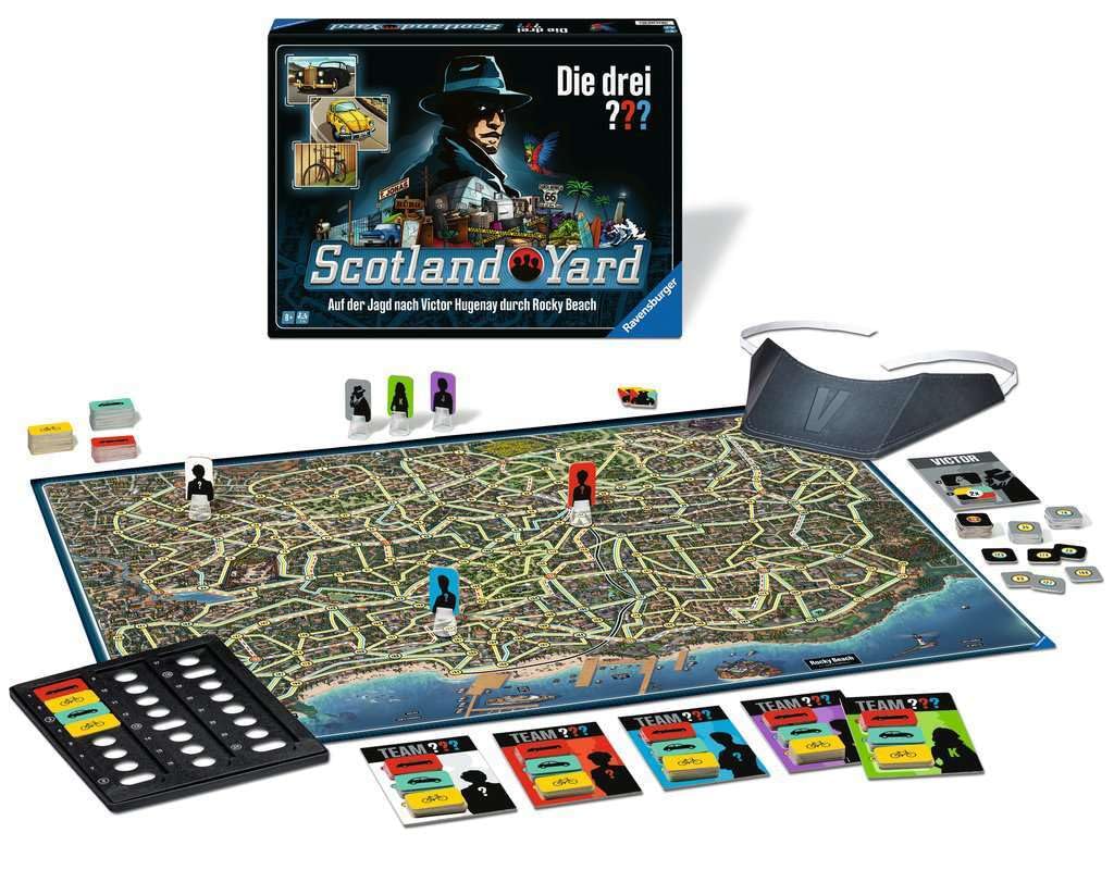 Ravensburger 24741 - I tre??? Scotland Yard - Il classico gioco per 2-6 persone dagli 8 anni in su con i detective di culto Justus Jonas, Peter Shaw e Bob Andrews