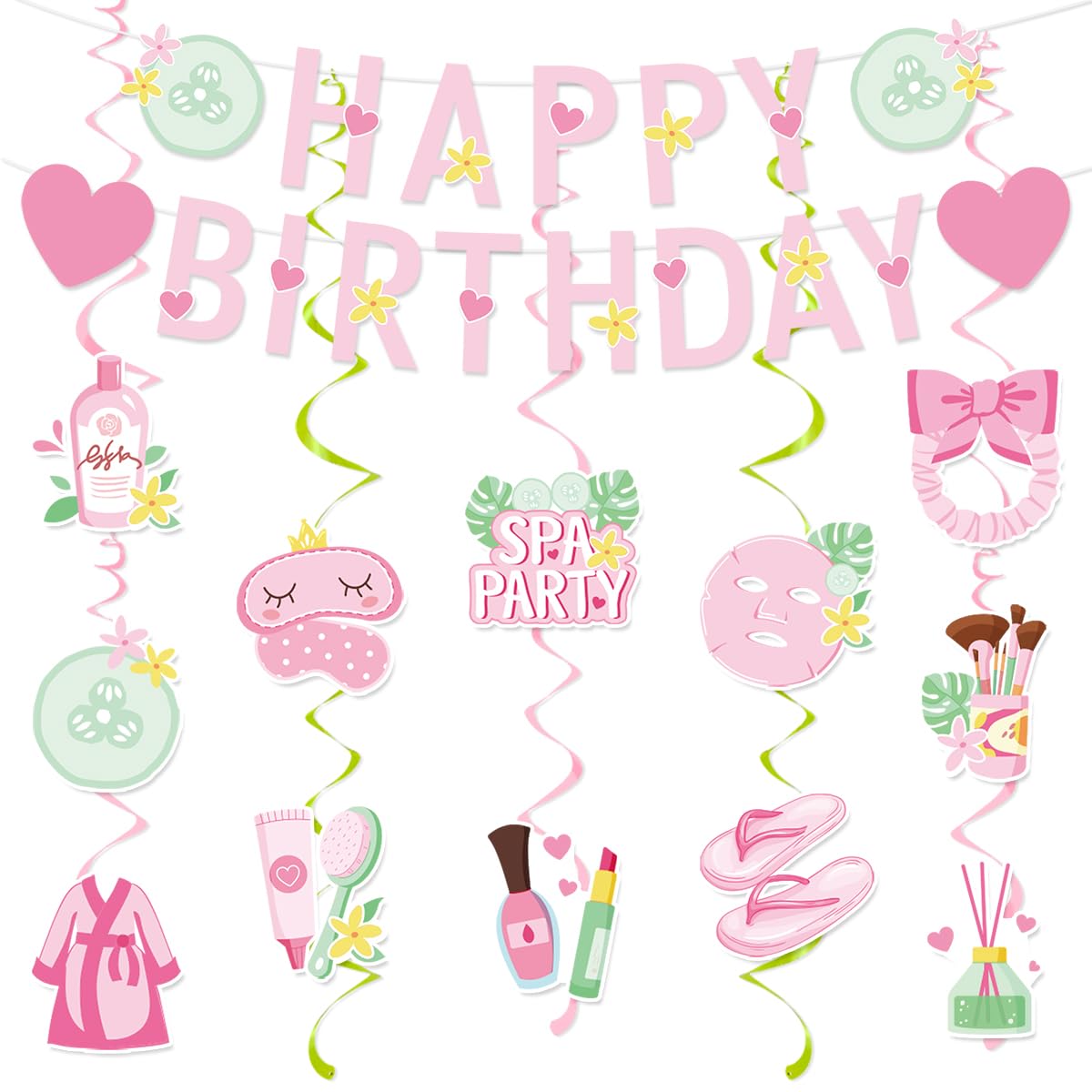 Spa Birthday Party Decorations Include Spa Happy Birthday Banner Hanging Swirls Spa Day Theme Party Supplies For Girls