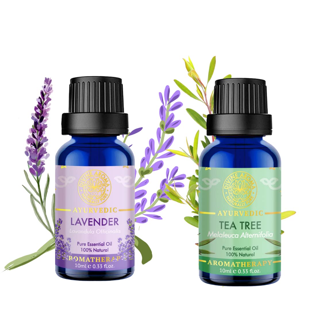 Divine Aroma Tea Tree & Lavender 100% Pure & Natural Essential Oil |10ml x 2| -Undilute Acne & Marks Skin Care Combo For Acne, Marks & Scars