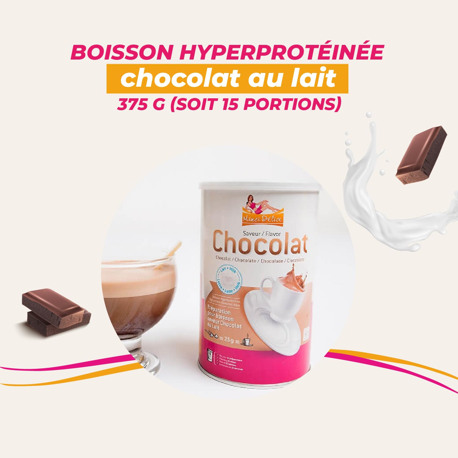 Bevanda proteica al cioccolato al latte, vasetto da 375 g per preparare 15 bevande dietetiche