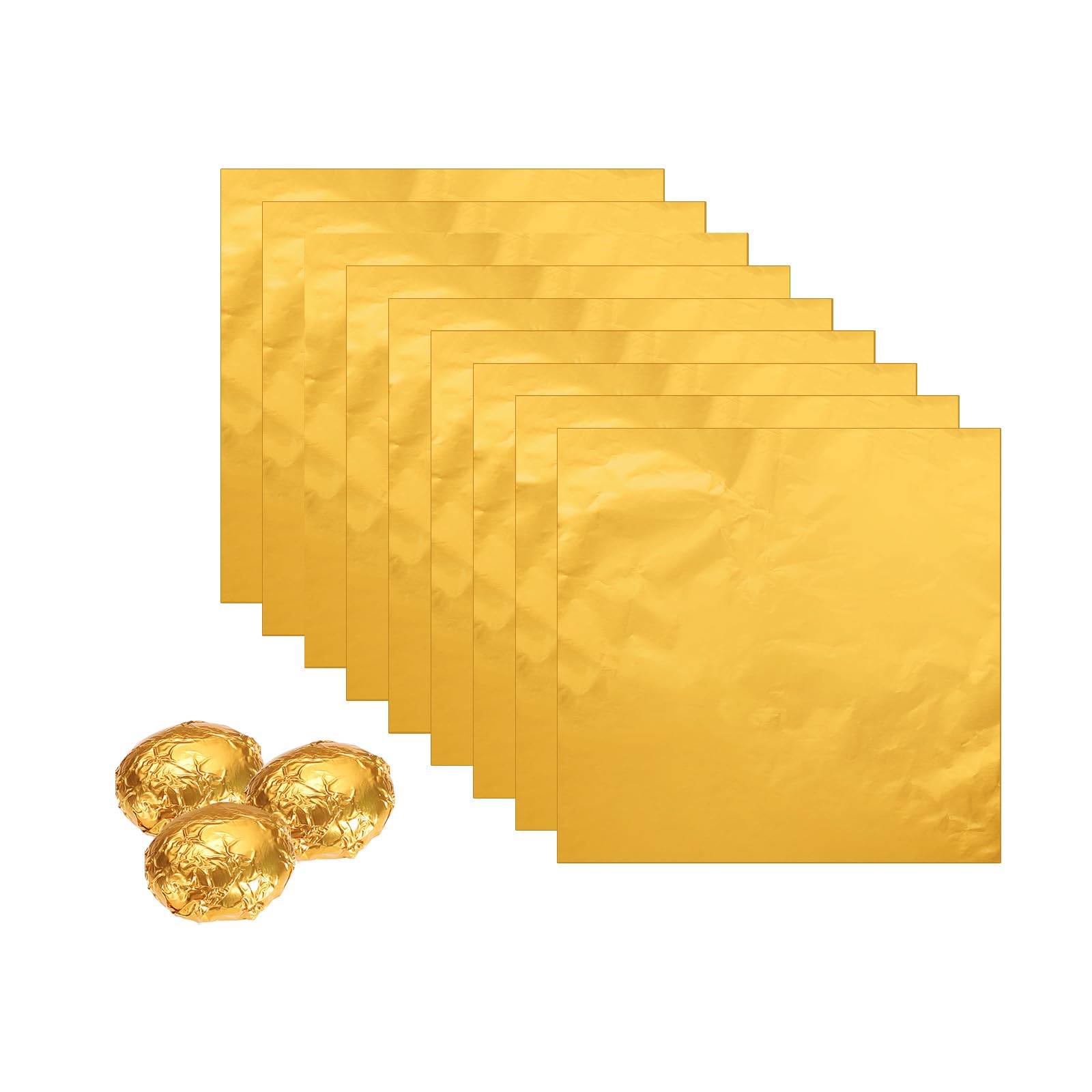 Muiltvoe 100pcs Foil Candy Wrappers, 6 x 6 Inch Chocolate Bar Wrappers, Aluminum Foil Paper for Caramel Candy Packaging Decoration, Gold