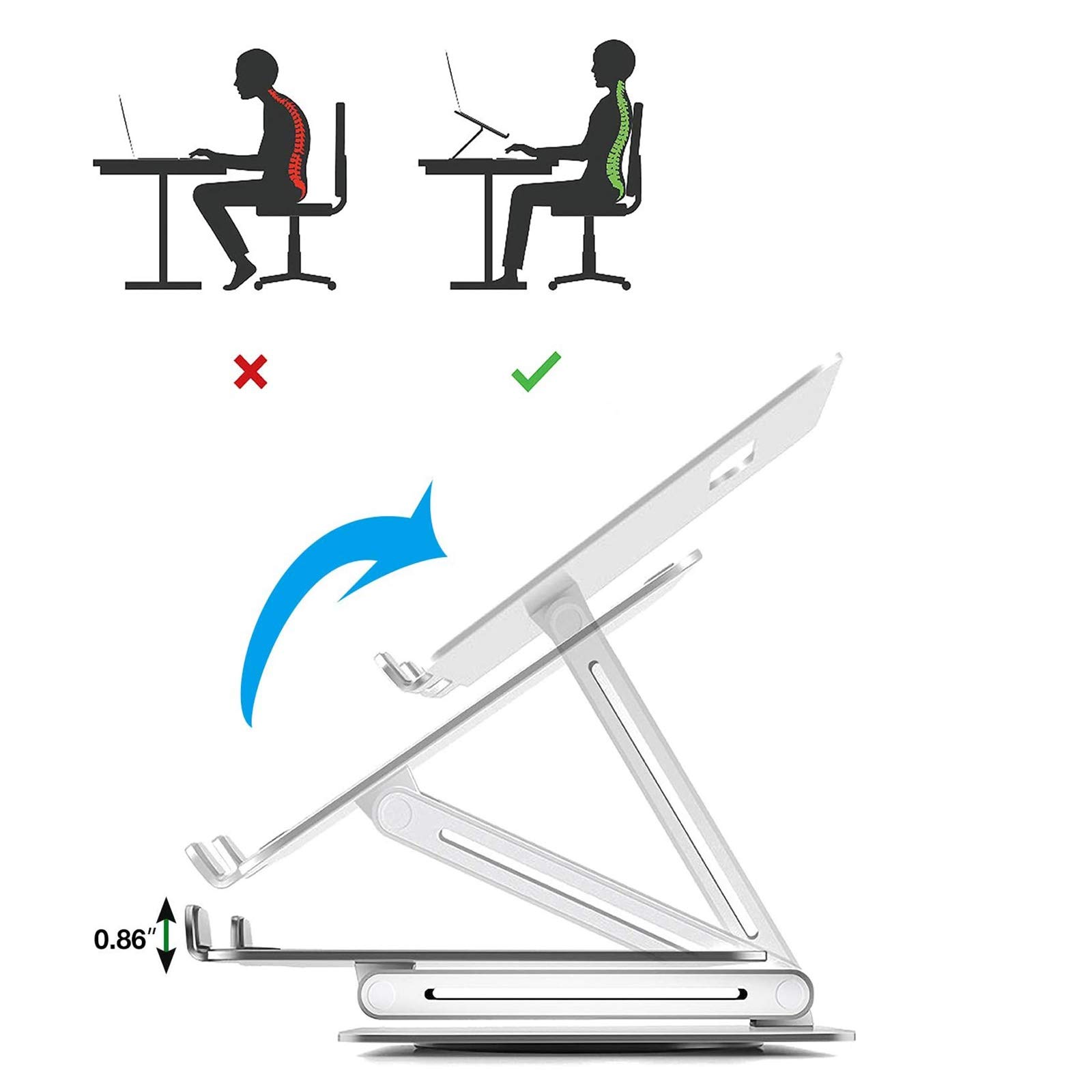 Supporto PC Portatile,Supporto per Laptop Alluminio Ventilato Porta Notebook, Raffreddamento Regolabile Porta PC, Leggero Notebook Riser Compatibile con 10-17pollici Laptop/Tablet
