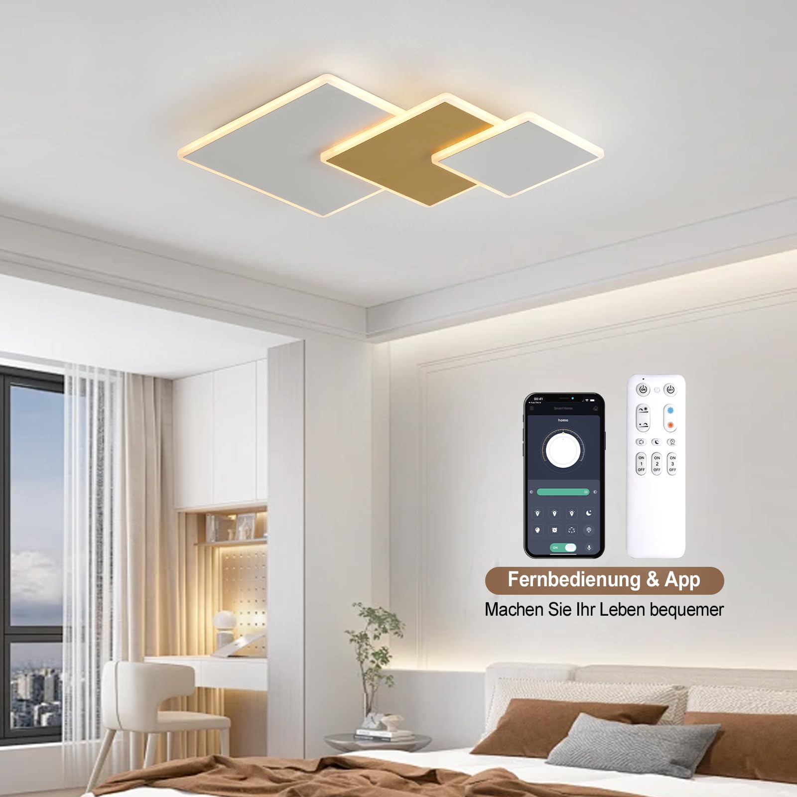 YZBEIMDAI Plafoniera LED Soffitto Moderna, Dimmerabile Lampada da Soffitto Moderna Quadrata con Telecomando＆APP, per Camera da letto Cucina Corridoio