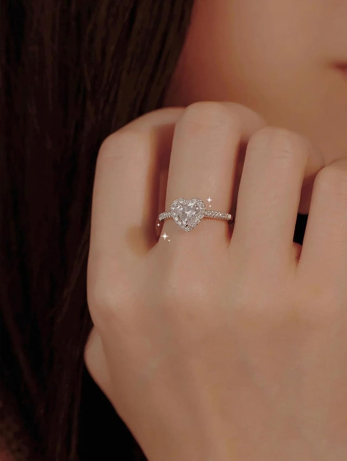 925 Sterling Silver Engagement Heart Ring for Women, Halo Cubic Zirconia Promise Ring to Dear Wedding Ring Bling Propose Marriage Ring - Image 2