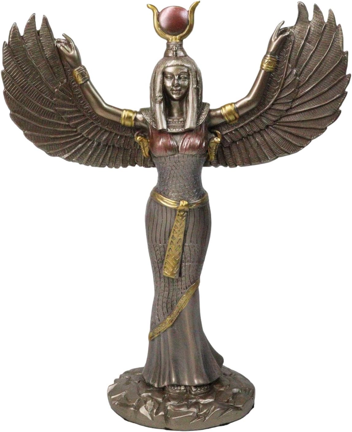 Ebros Gift Egyptian Goddess Isis Ra with Open Wings Statue 12" Tall Deity of Motherhood Magic Wisdom and Nature Home Decorative Sculpture Gods of Egypt Accent (Bronze Patina)