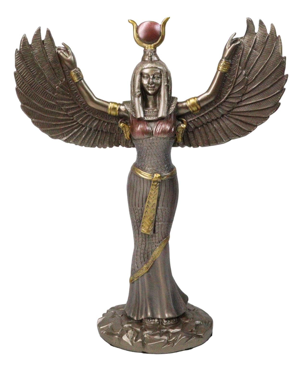 Egyptian Theme Isis With Open Wings Goddess of Magic and Nature Bronzed Statue Sculpture