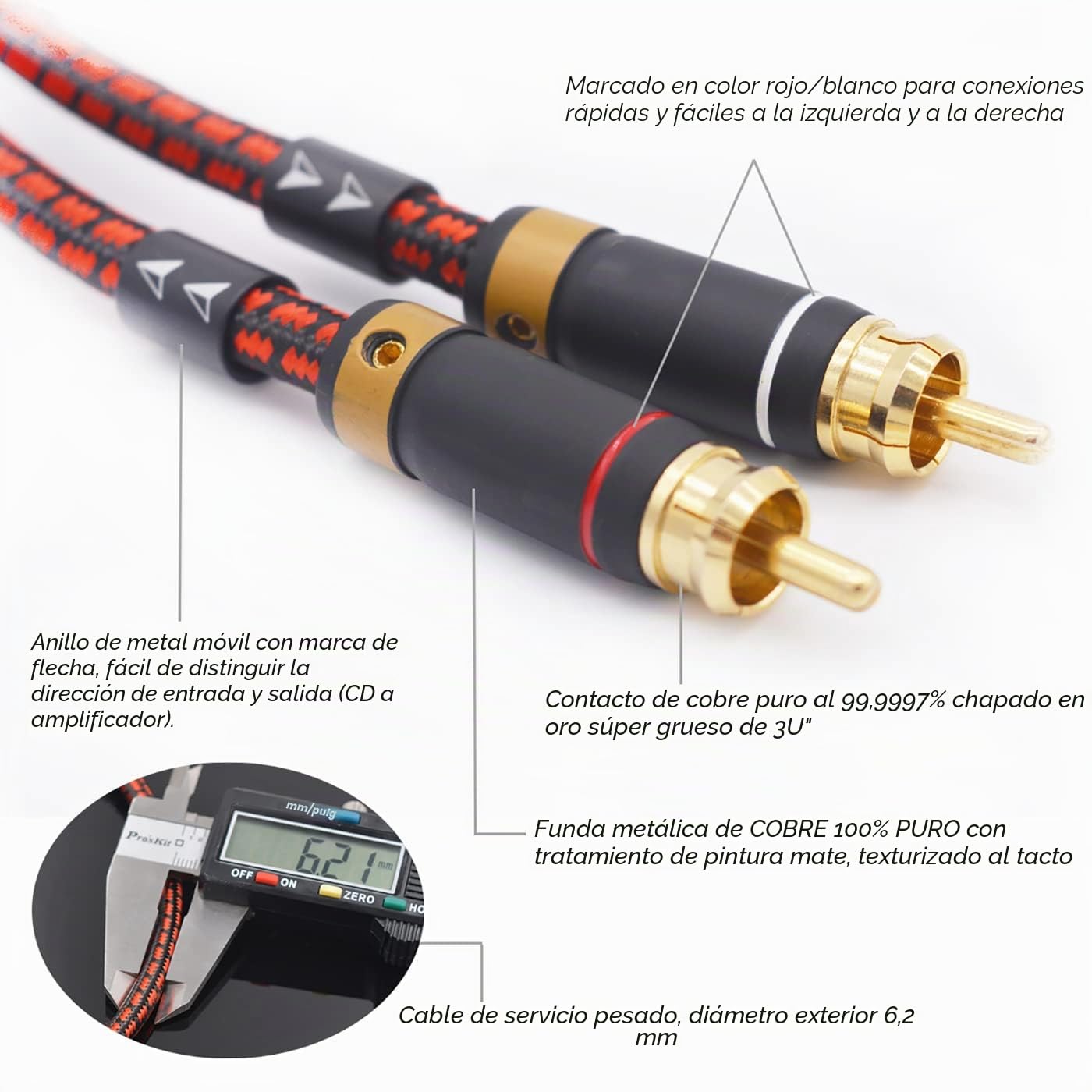 Cable RCA para audiófilos, 1,5 m, 2 RCA macho a 2 RCA macho, cable de audio estéreo (sonido Hi-Fi) para cine en casa, subwoofer, HDTV, amplificadores, sistemas Hi-Fi, audio de coche, altavoces