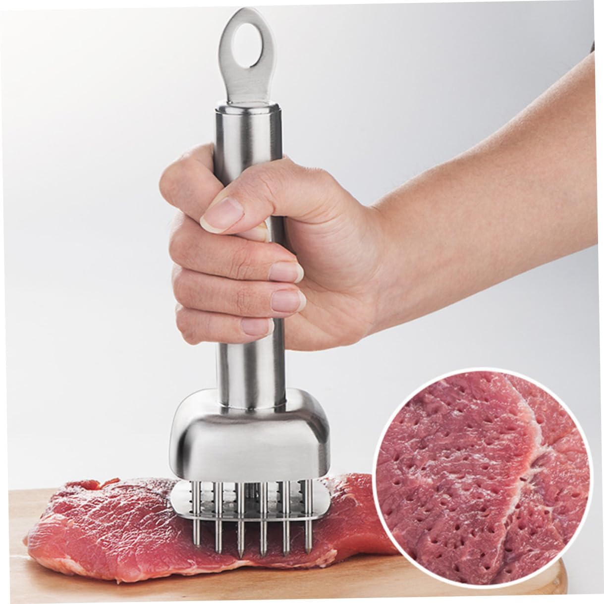 Stainless Steel Meat Tenderizer with Fine Needles for Pork Beef Veal Poultry Ergonomic Non-slip Handle Kitchen Tool for Efficient Fibrous Meat Pounding and Tenderizing Household