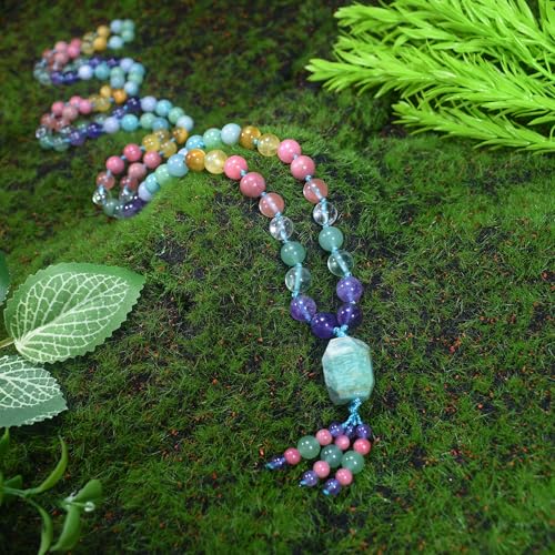Ayriwoyi Mala Beads Rainbow 108 Mala Necklace for Women Gemstones Prayer Beads Hand Knotted Healing Crystal Necklace Long Beaded Stone Necklace by Ayriwoyi - Image 9