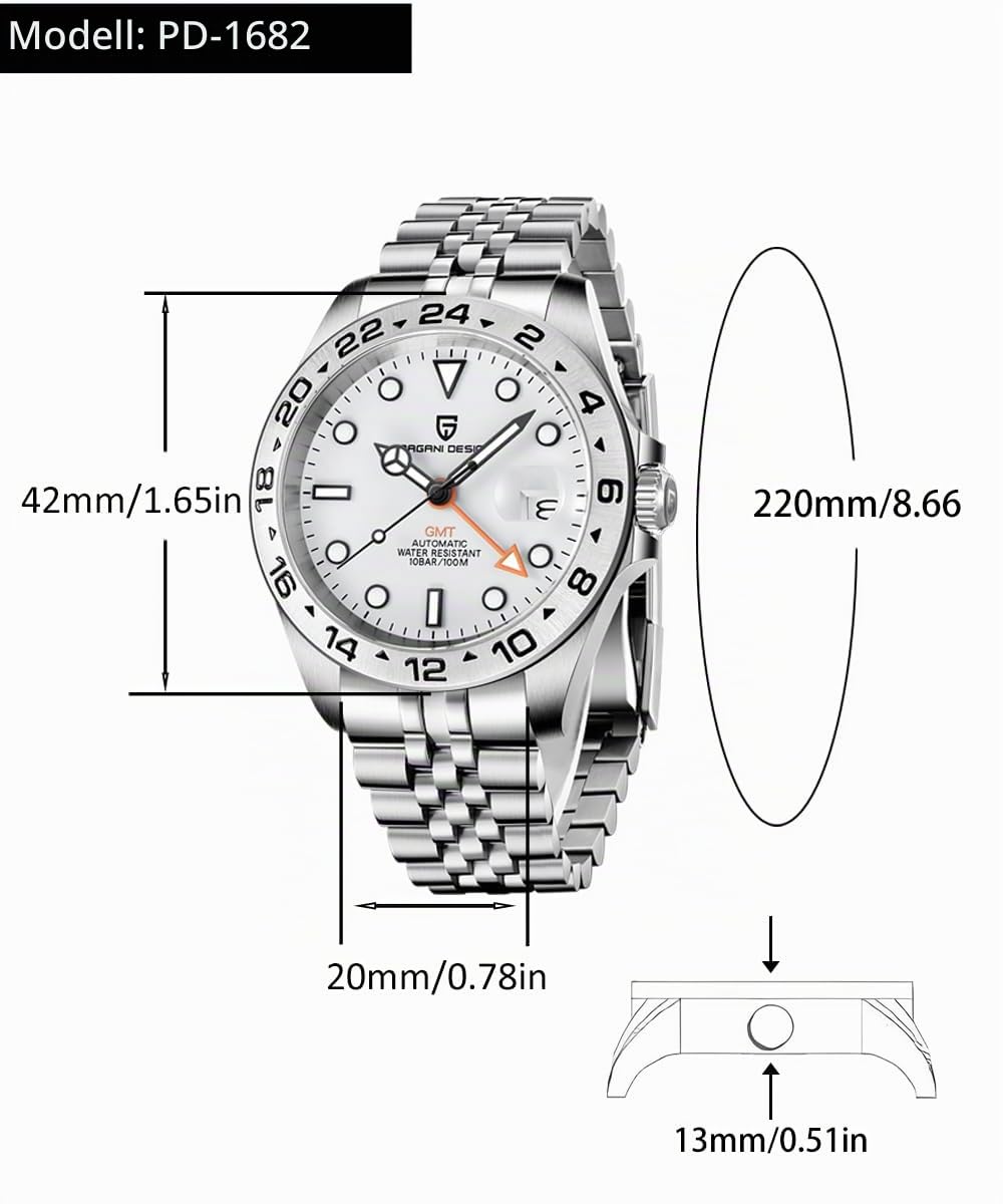 Pagani Design Uhren Herren GMT Automatik Automatik Mechanisch Analog Saphir Sport Wasserdicht Leuchtend Handgelenk Uhr