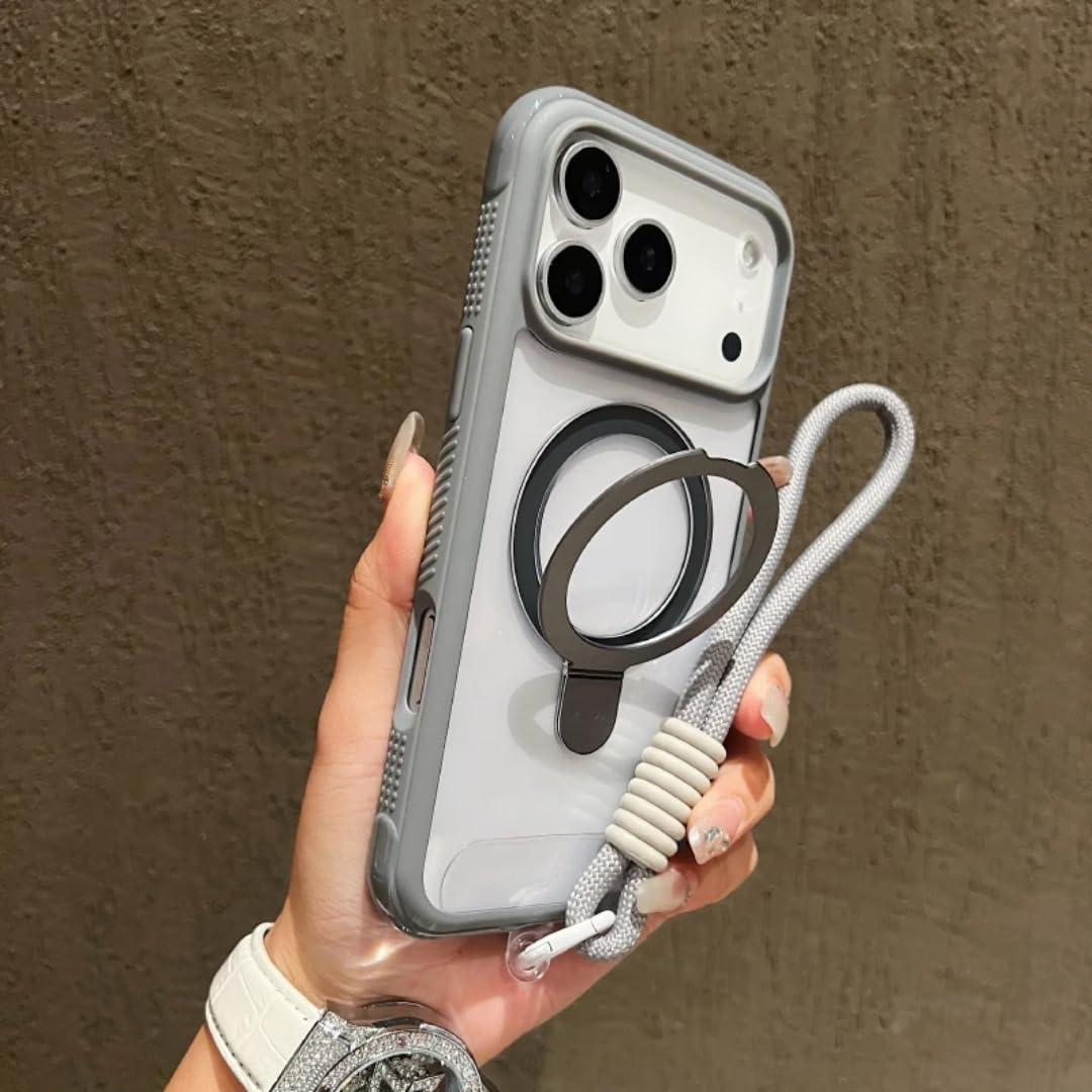 Anello di supporto magnetico per auto per iPhone 12 Pro, bordo tinta unita, cordino, custodia protettiva per telefono (per iPhone 12 Pro/grigio)