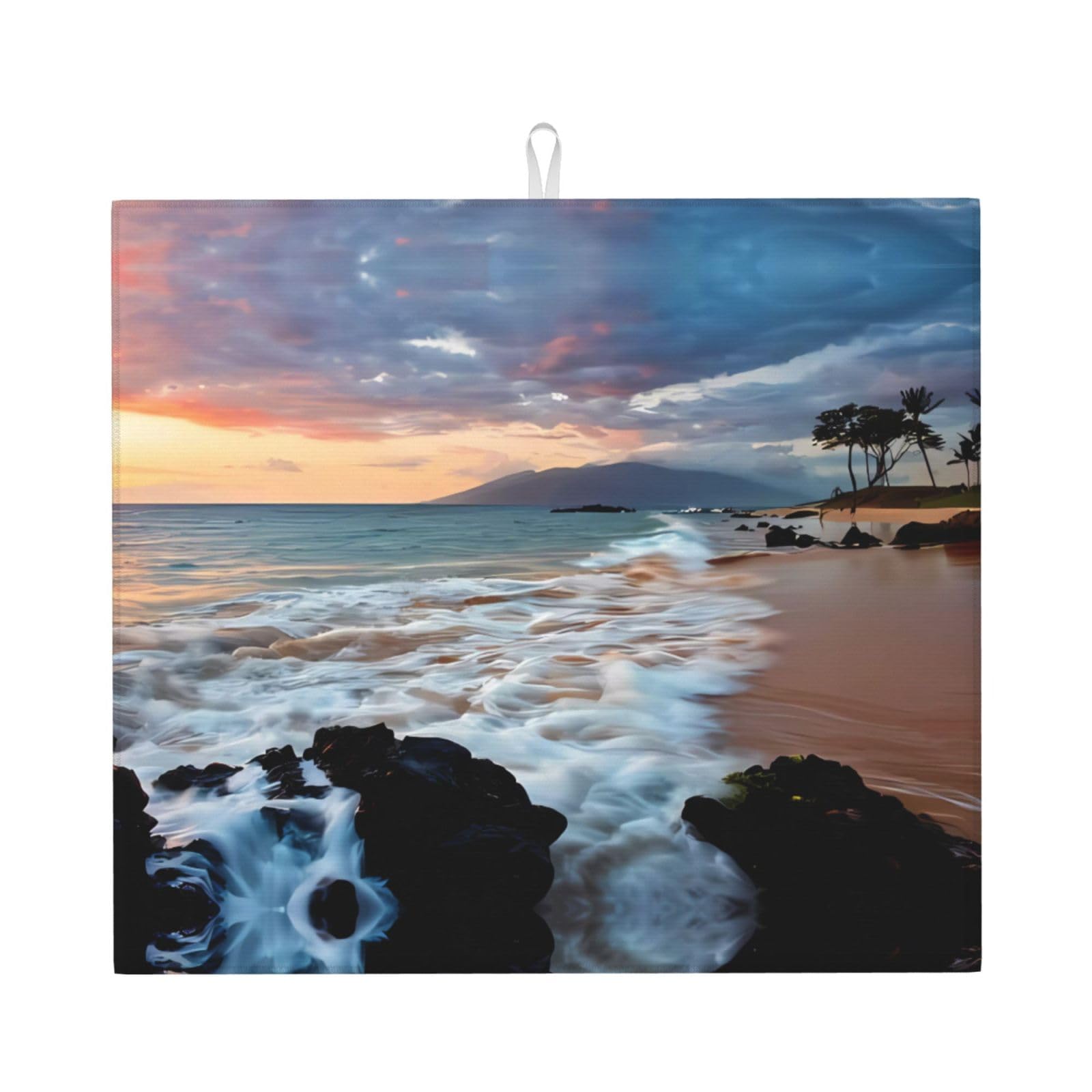 HJFCZH Beach Maui Hawaii Sunset Sea Waves Clouds Prints Kitchen Drying Mat – High-Capacity Absorbent Dish Cover, Engineered with 4x Weight Absorption, Durable Microfiber & Composite Foam Construction