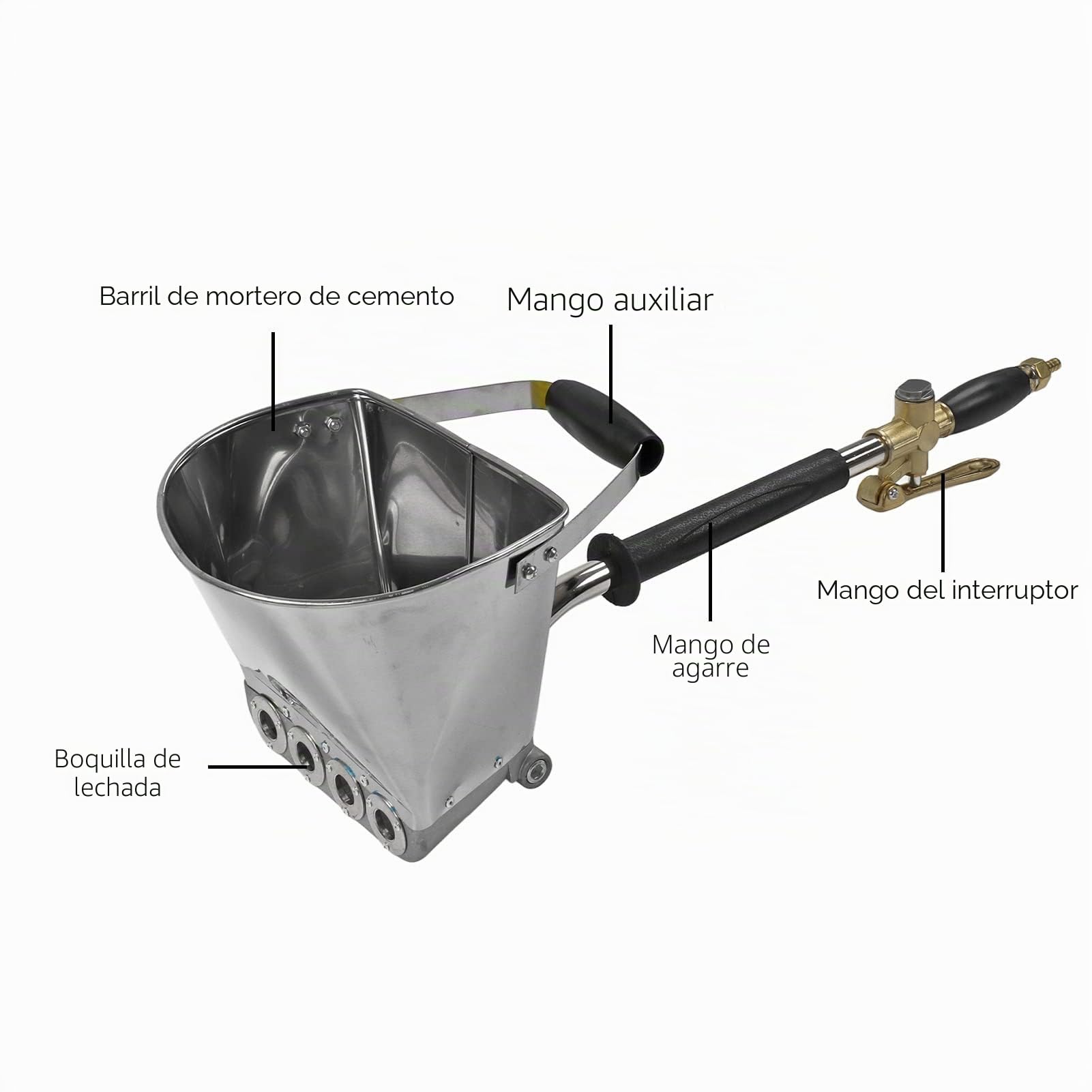 Pulverizador de mortero de yeso de 4 chorros, herramienta neumática de pulverización de estuco de mortero de cemento, pulverizador automático de hormigón con tolva de aire para pintar paredes o techos