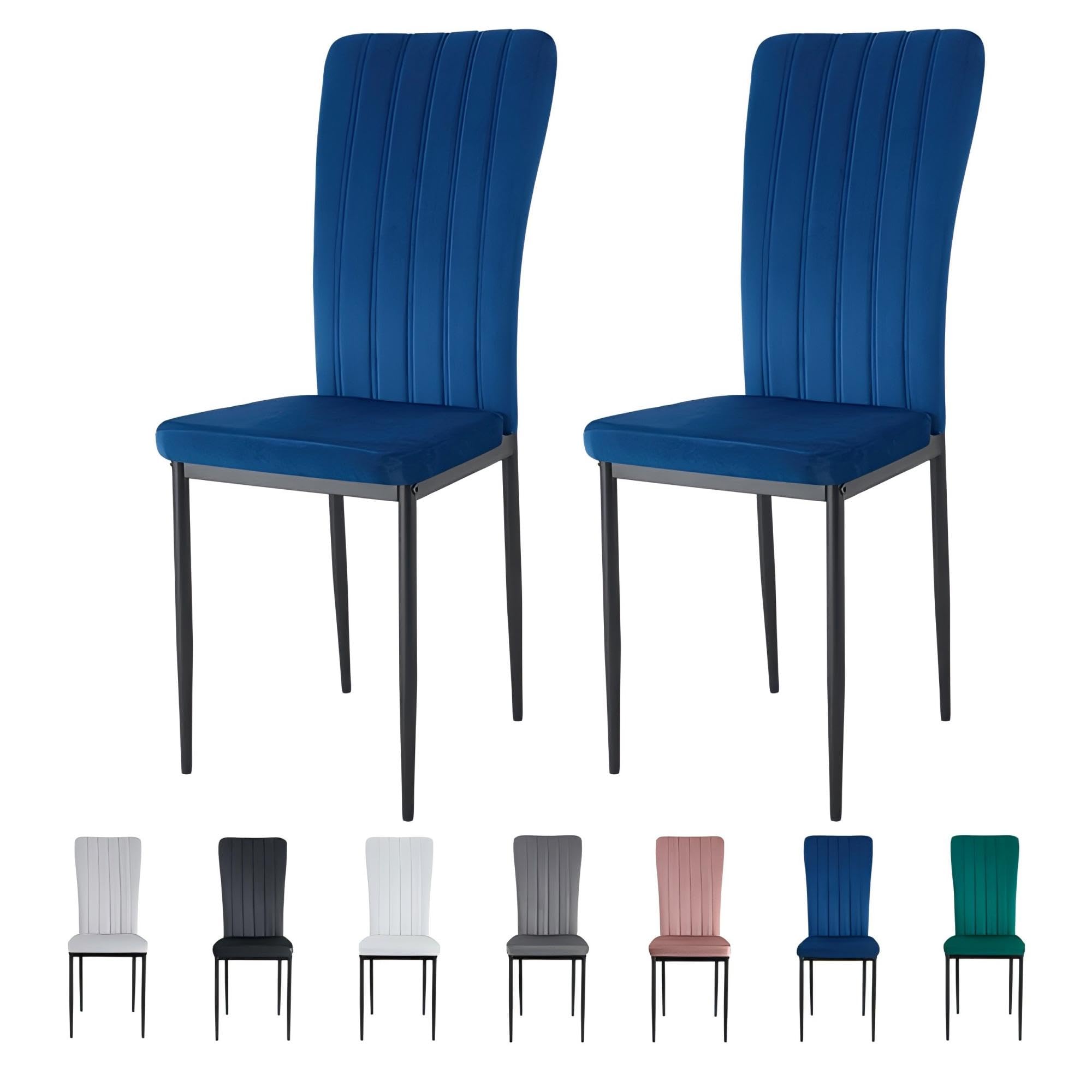 mcc direct Set of 2 Dining Chairs, Velvet High Back Kitchen Chairs with Upholstered Soft Seat and Metal Legs for Home, Office, Dining and Reception - Elle (Light Blue)