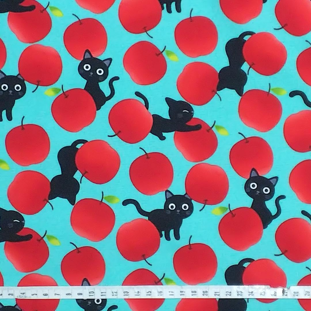 Amazon | りんご 黒猫 グリーン 32生地 はぎれ フルーツ リンゴ ネコ