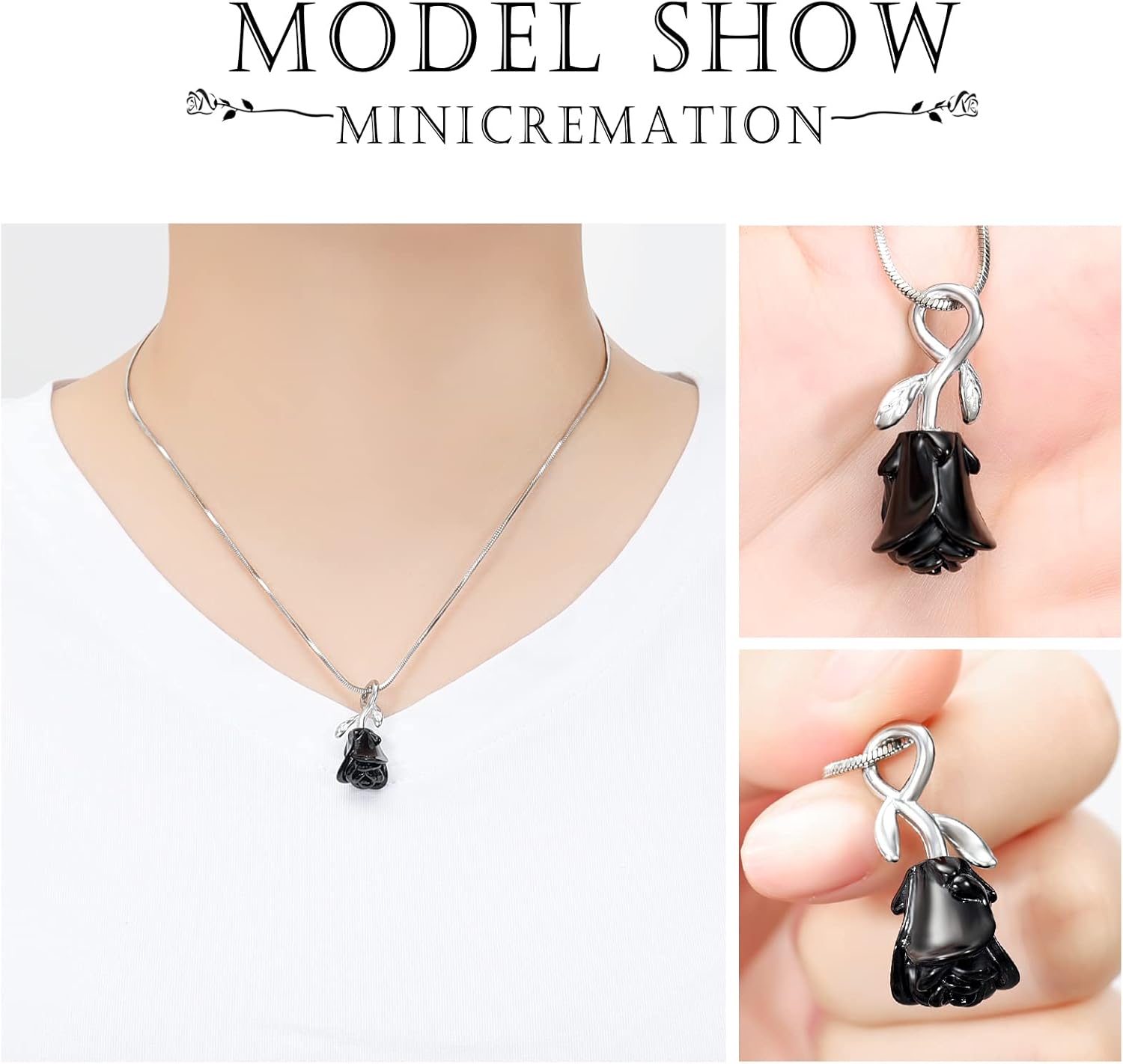 Rose Flower Cremation Urn Necklace for Ashes Stainless Steel Memorial Cremation Ash Jewelry Keepsake Pendant Necklace for Women Girl - Image 4