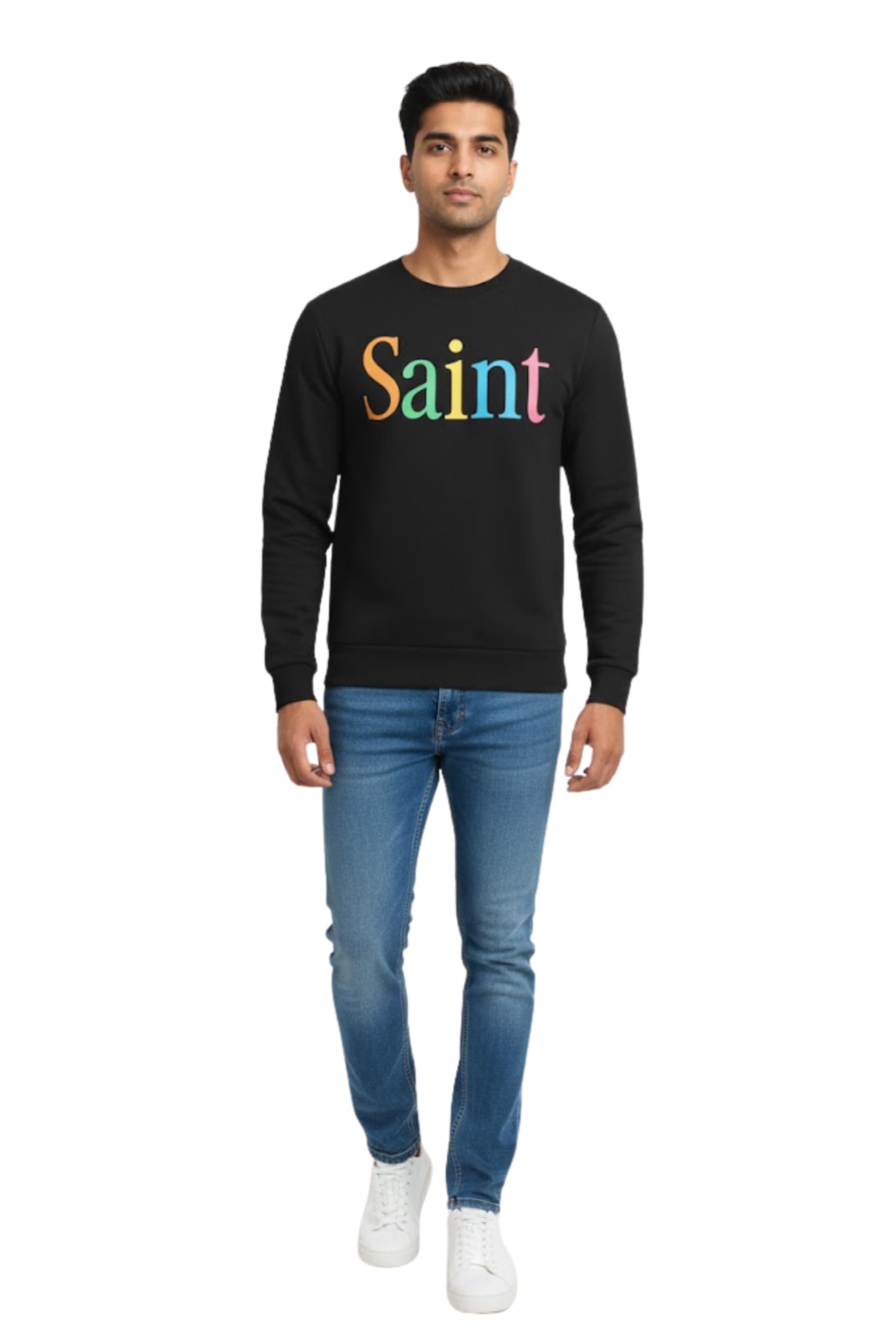 Buy stilotee Saint Multicolor Letter Black Sweatshirt for Men