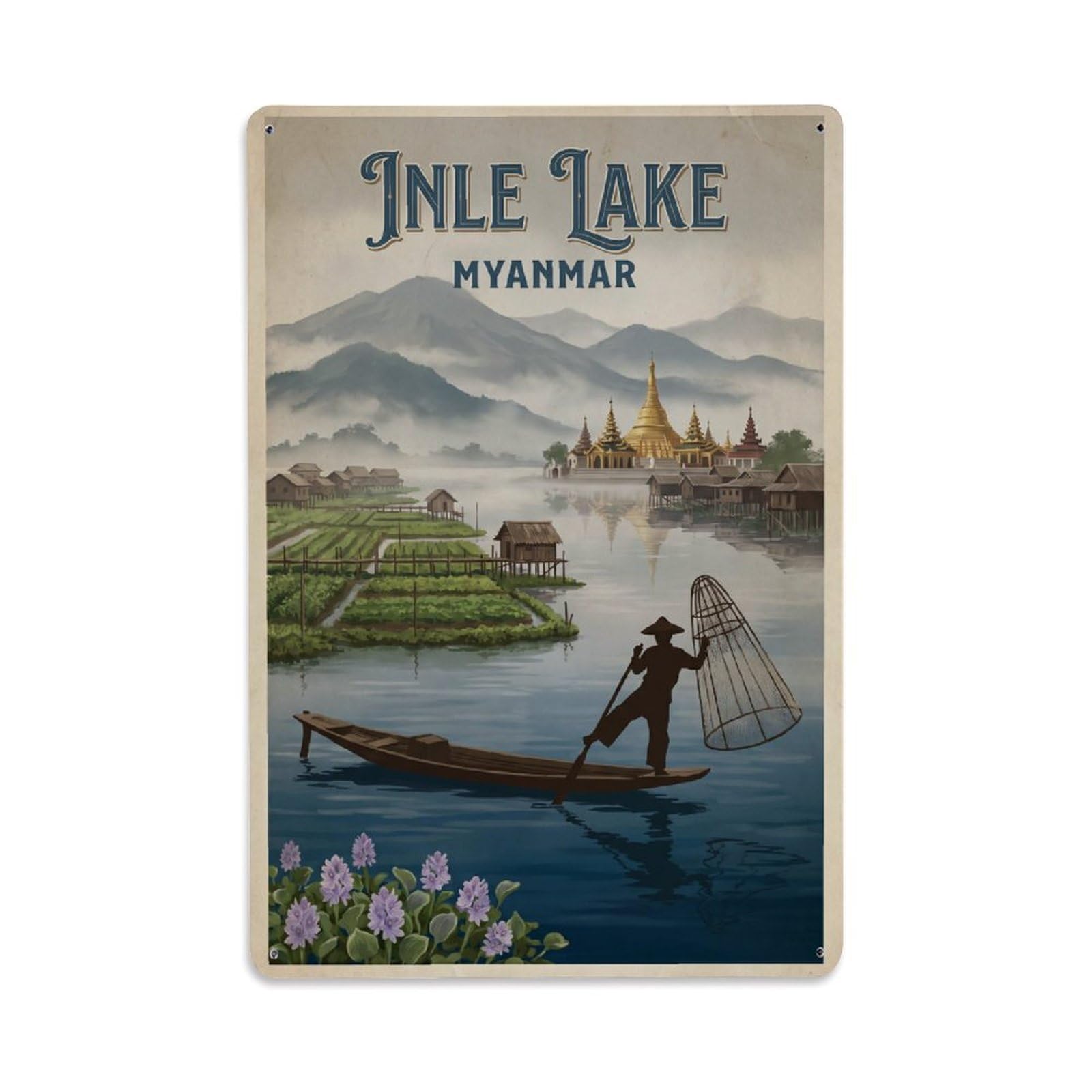Gead 8X12inch Style Retro Myanmar Inle Lake Travel Metal Tin Sign