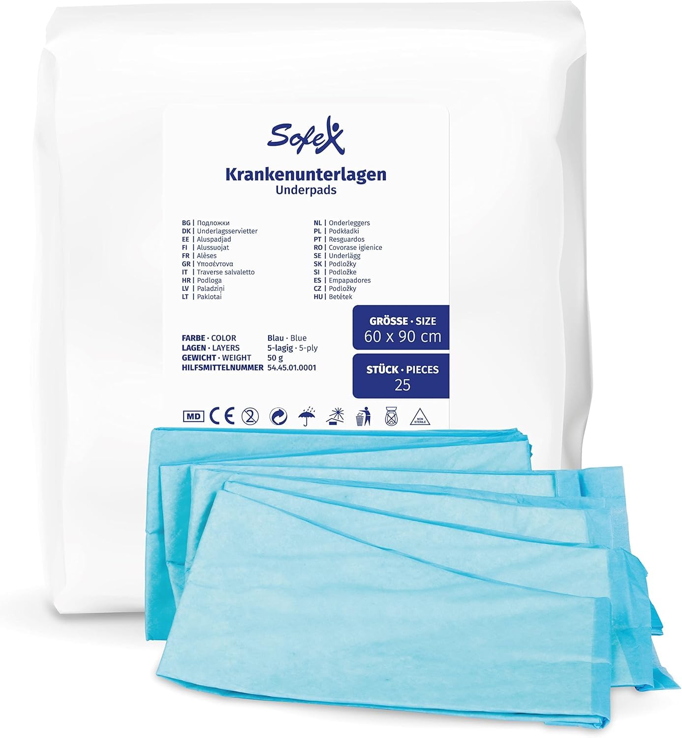 Sofex Empapadores Desechables 60×90 cm – 150 (3x25) Unidades, 5 Capas, Protectores absorbentes para incontinencia, Cama y Cambiador; Alta absorción y Base Antideslizante