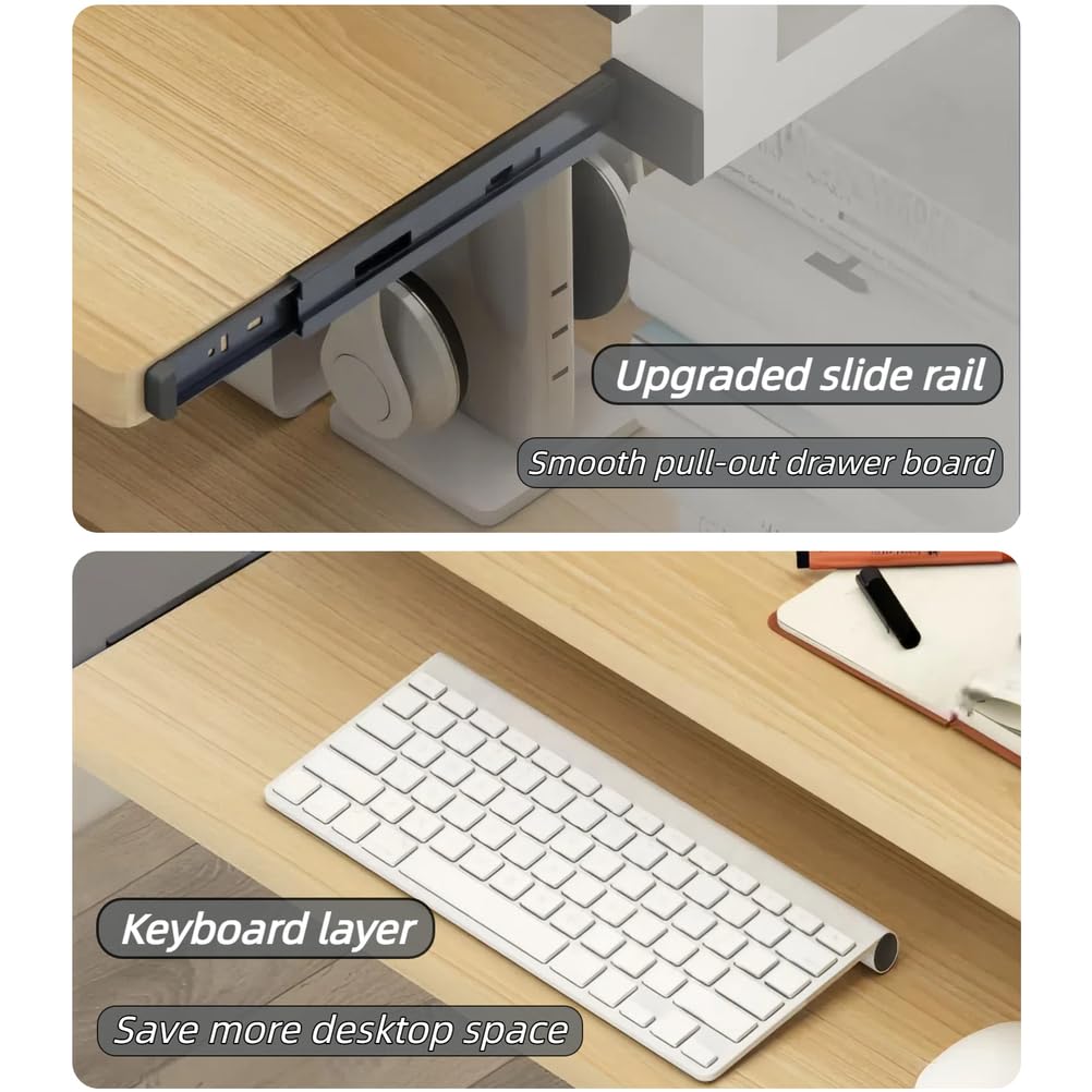 Tavolino per Laptop Regolabile in Altezza con Ruote, in Rovere Bianco, con Vassoio per Tastiera, Ideale per casa, Ufficio e Camera da Letto - 60x45 cm (24x18 Pollici)