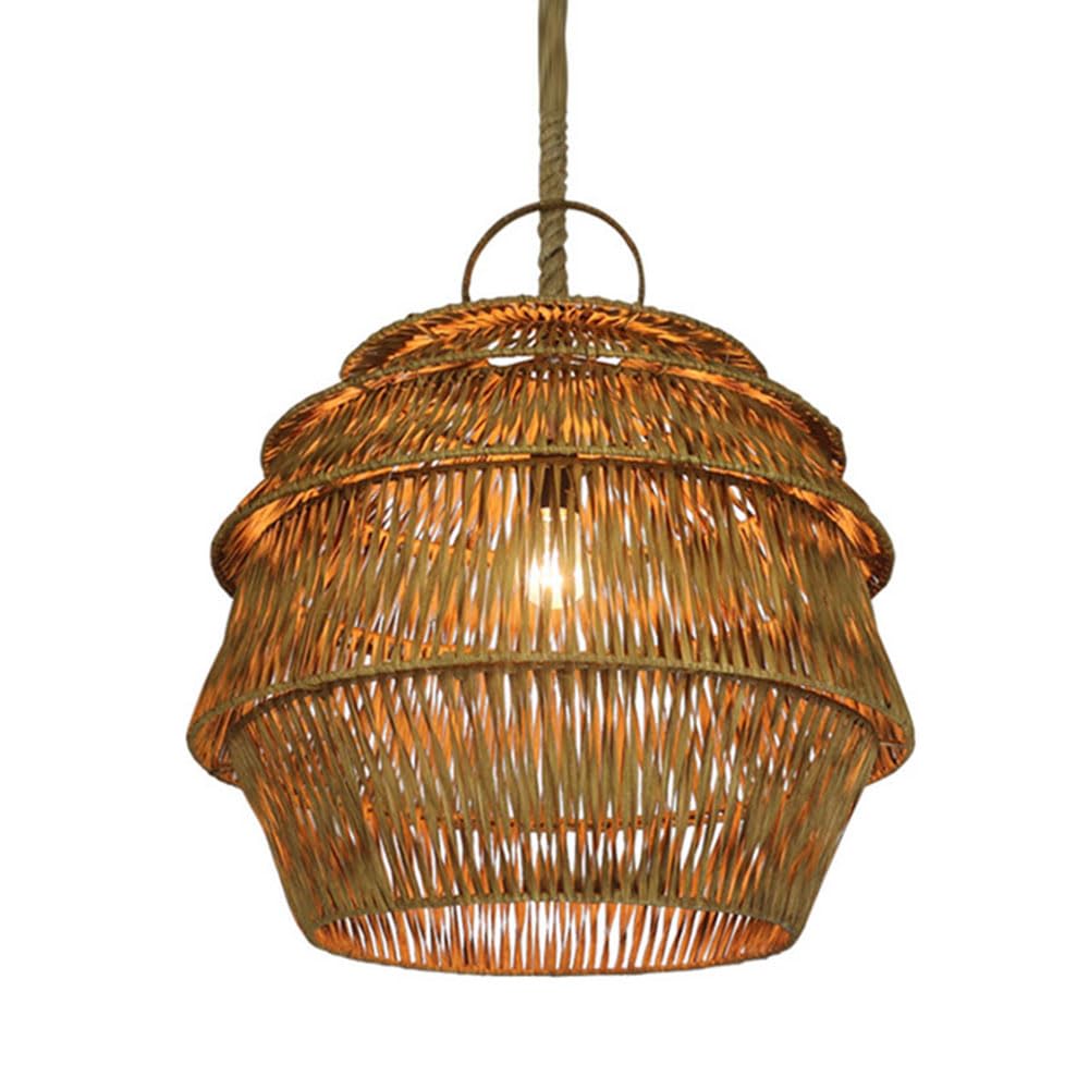AYQJMD 19.7 Inch Large Rattan Chandelier with Woven Shade Adjustable Pendant Light Fixture Kitchen Island Brown Wicker Hanging Lamp (E27 Base) for Restaurant Cafe Teahouse Bar Dining Room Club