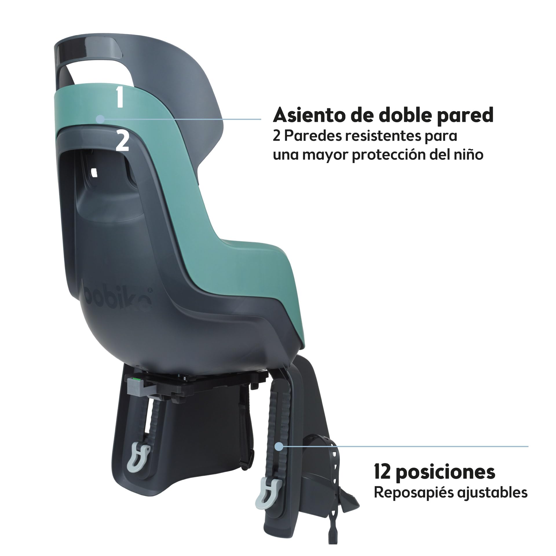 BOBIKE 8012300016 - Silla Bicicleta Trasera GO Maxi para Portaequipajes MIK-HD – Segura y fácil de Montar, Adecuada para niños de 9 Meses a 6 años, hasta 22 kg, Menta