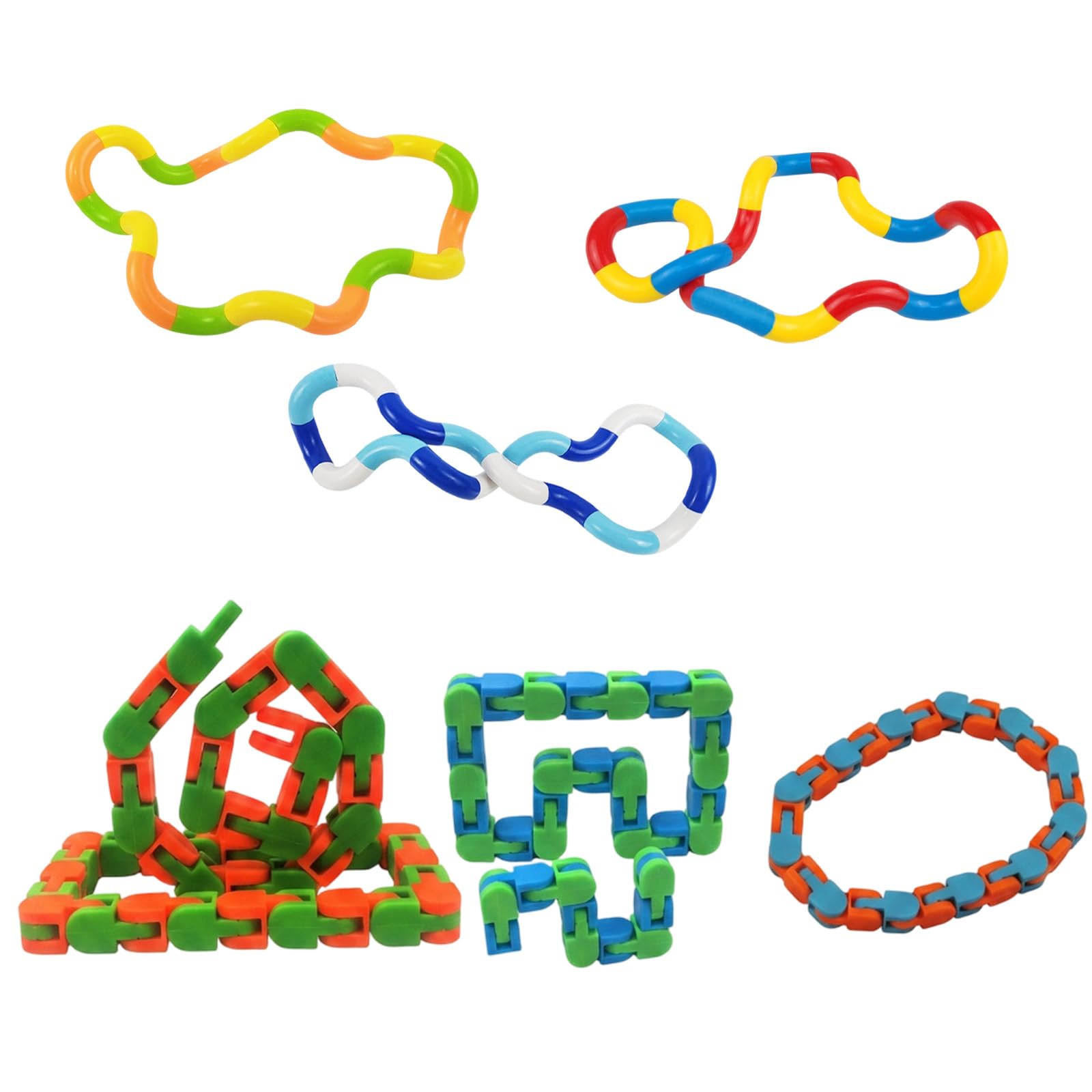 3Pcs Wacky Track Fidget and 3Pcs Tangle Fidget Toy, Quiet Fidget Toys for Stress Relief, Fidget Pack with Six Sensory Toys for School and Office Use(Assorted Colours)