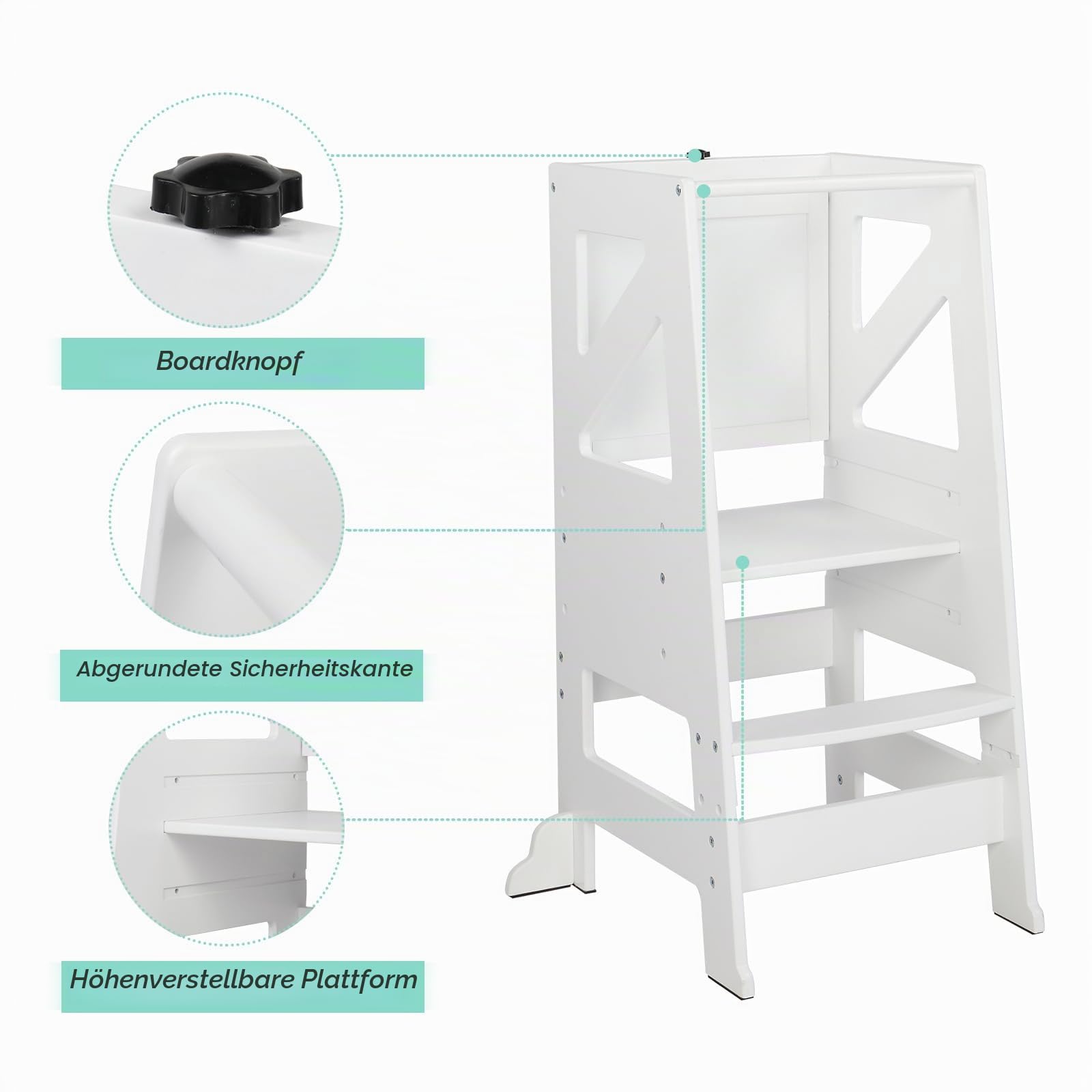 LEADZM Montessori Lernturm ab 18 Monaten – 2-in-1 höhenverstellbarer Learning Tower mit Tafel | Höchste Stabilität durch Festes Design & Massivholz für Küche, Bad und Kinderzimmer