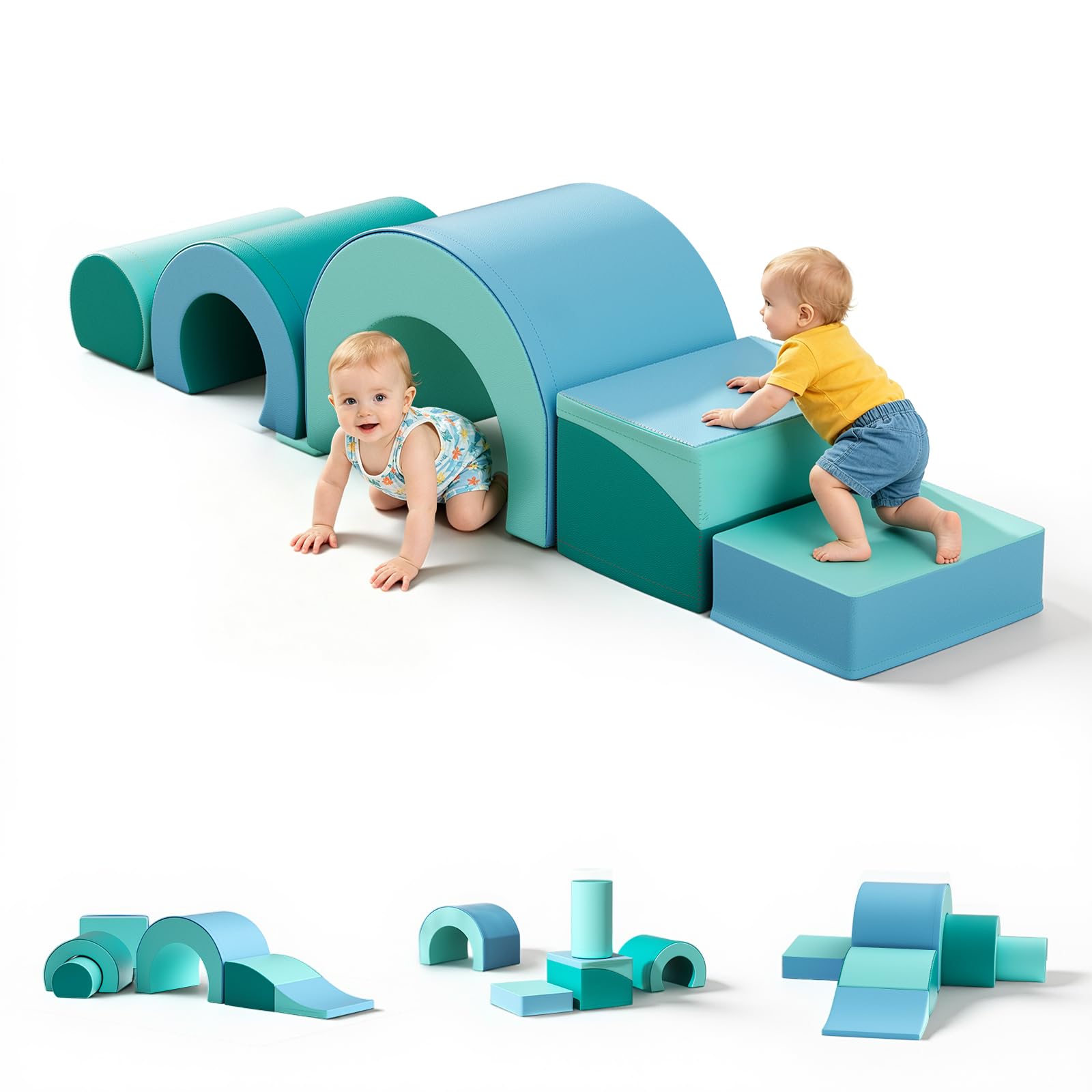 5-teiliges weiches Baby-Krabbelset mit Tunnel und Rutsche, Motorikspielzeug ab 1 Jahr, bunte Bausteine (Schnecken-Design) aus hochdichtem Schaumstoff, sicher und leicht, fördert Kreativität & Bewegung