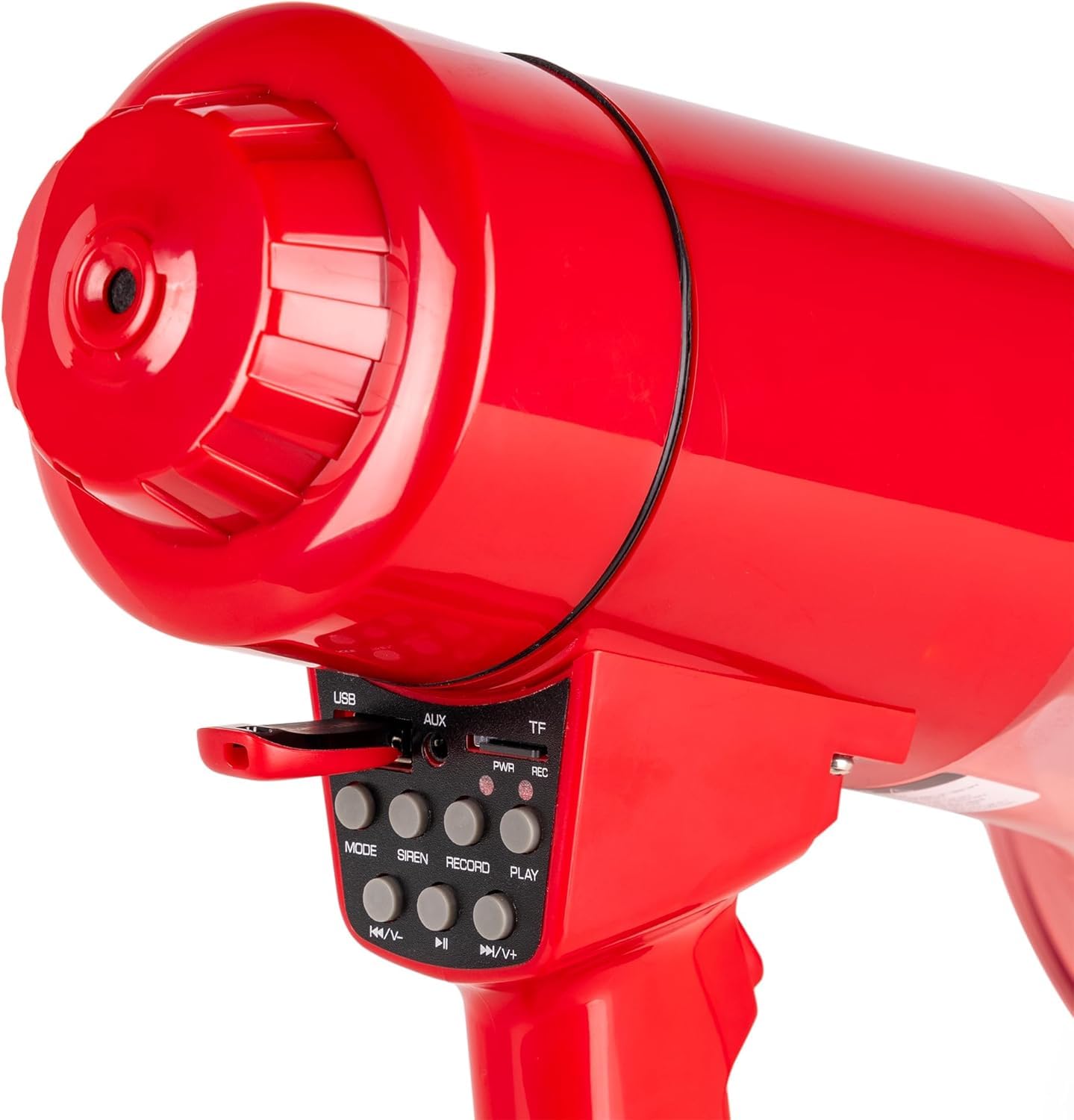 Vonyx MEG050 Megáfono 50W 1000m Alcance Batería Recargable Sirena Micrófono LED Bluetooth MP3 USB SD AUX Rojo
