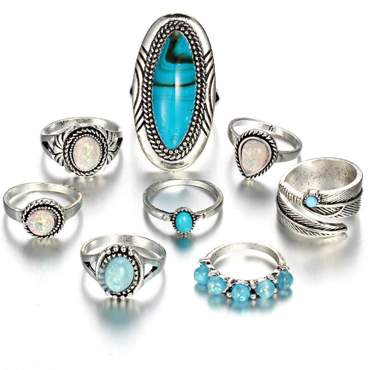 Jewels Galaxy Jewellery For Women Set of 8 Silver Plated Turquoise Contemporary Finger Ring (JG-PC-RNGO-2708) (B0BQN7ZVP4) Amazon Price History, Amazon Price Tracker