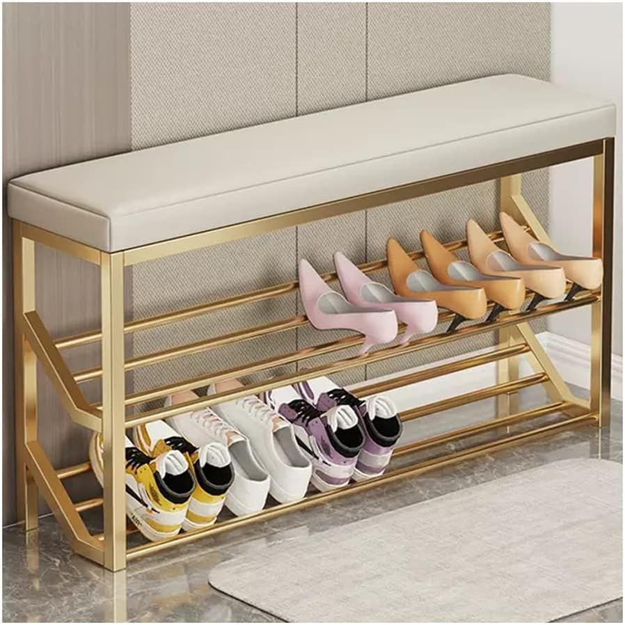 Banc à chaussures industriel 80 cm pour entrée avec 2 étagères métal